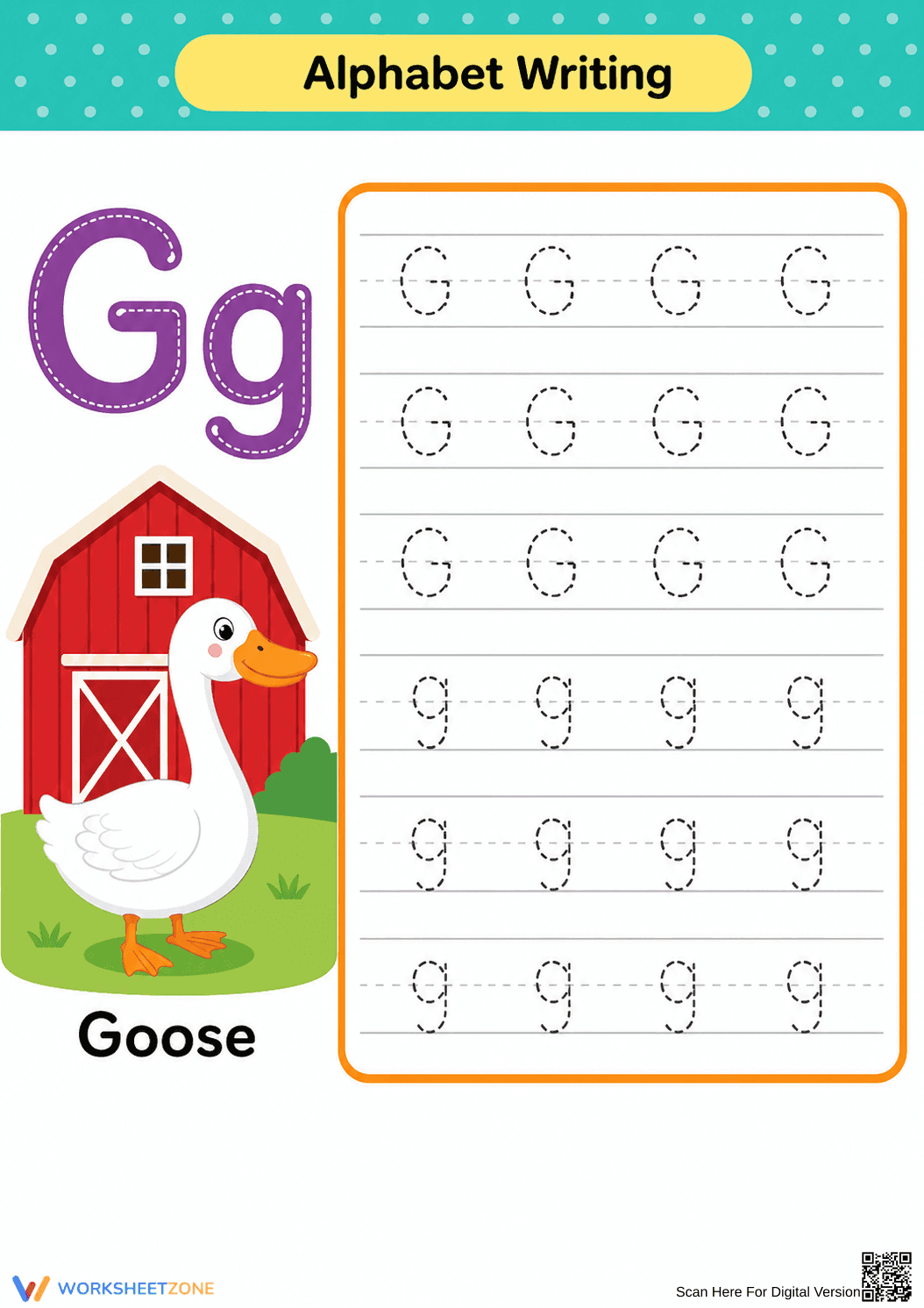 Essential Letter G Writing Worksheet | Kindergarten Phonics - Page 1