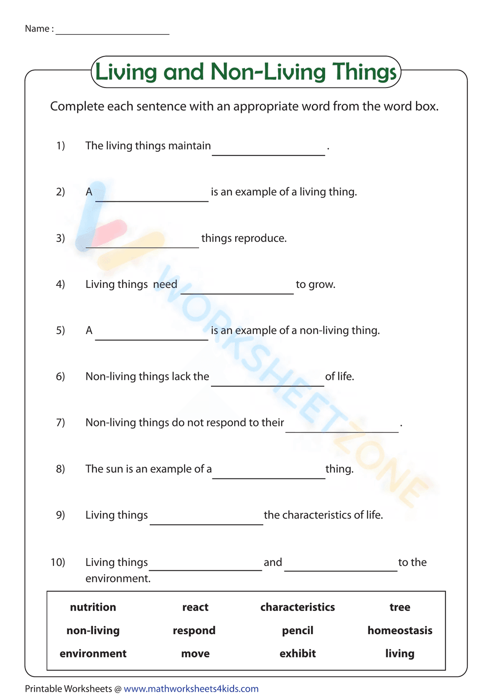 Printable Living vs Non-Living Things Worksheet | Grade 5 - Page 1