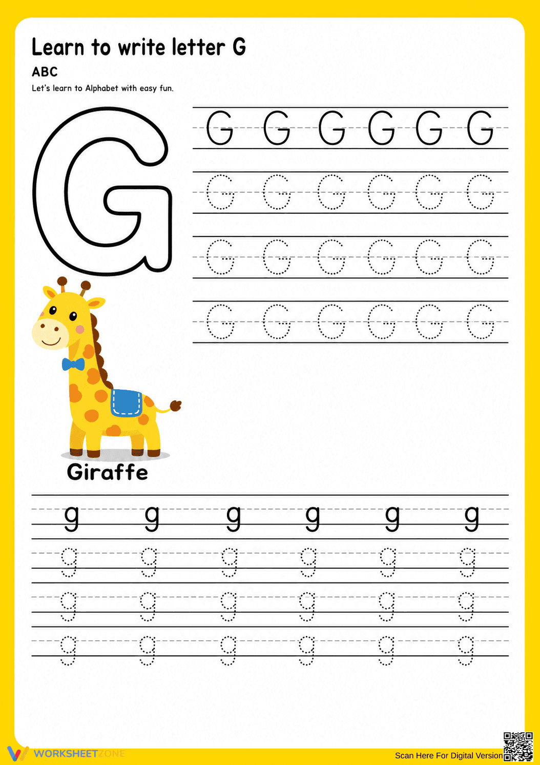 Letter G Tracing Worksheet | Printable Kindergarten ELA - Page 1