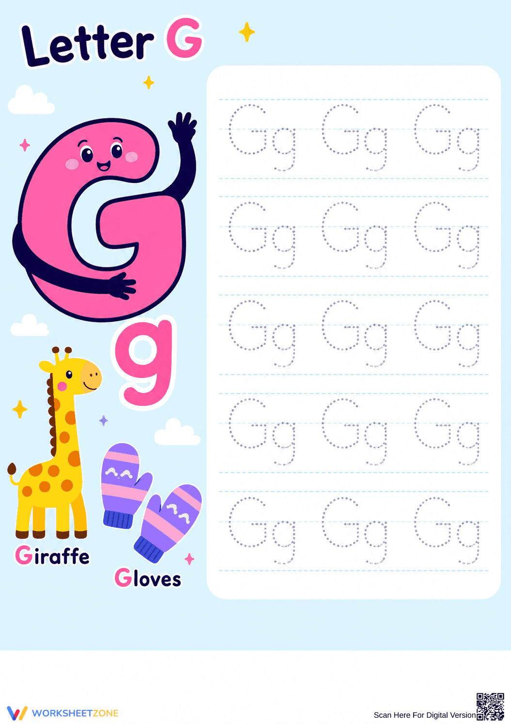 Letter G Tracing Worksheet | Essential Kindergarten Phonics - Page 1