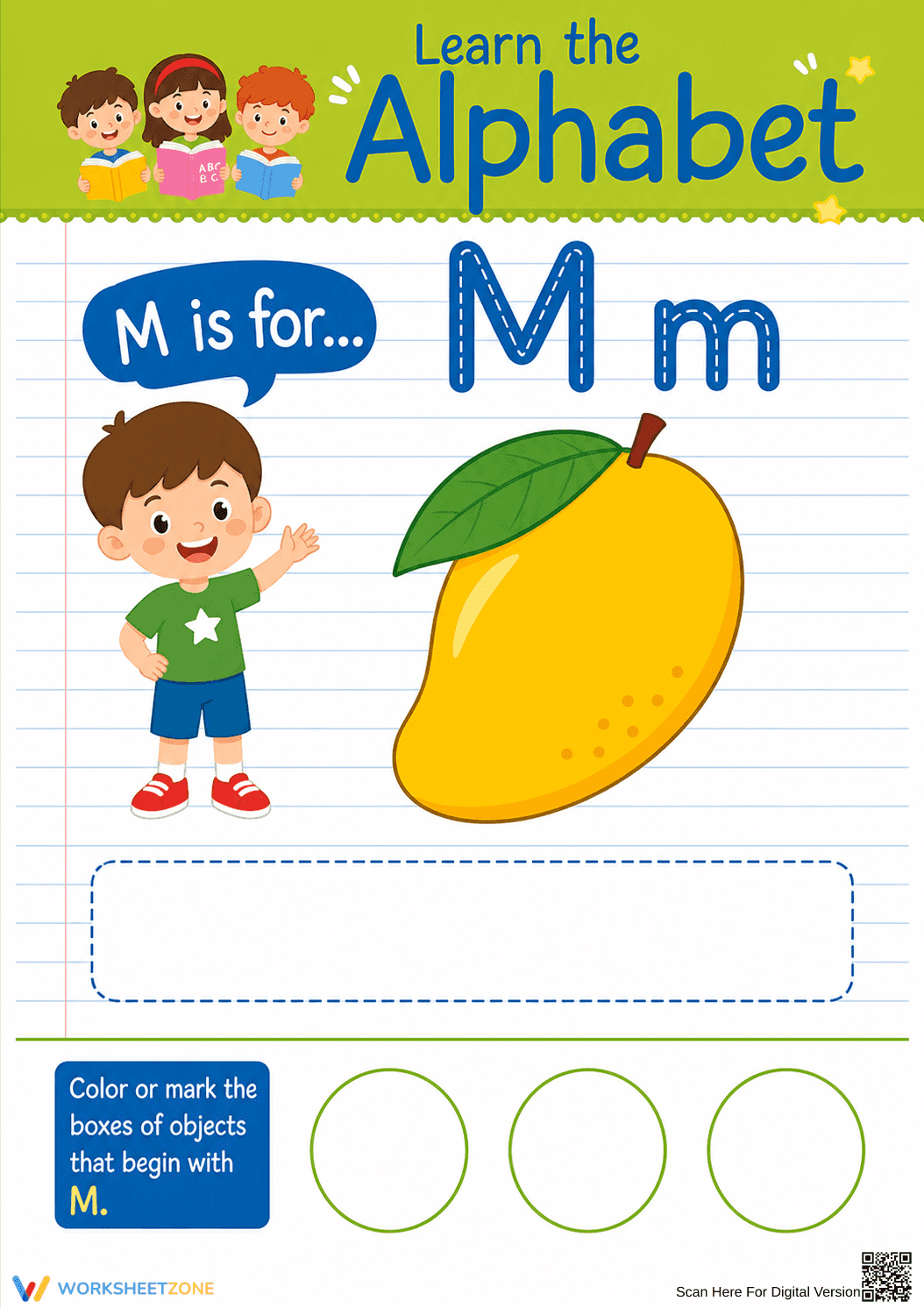 Letter M Beginning Sound Printable Worksheet | Grade K ELA - Page 1