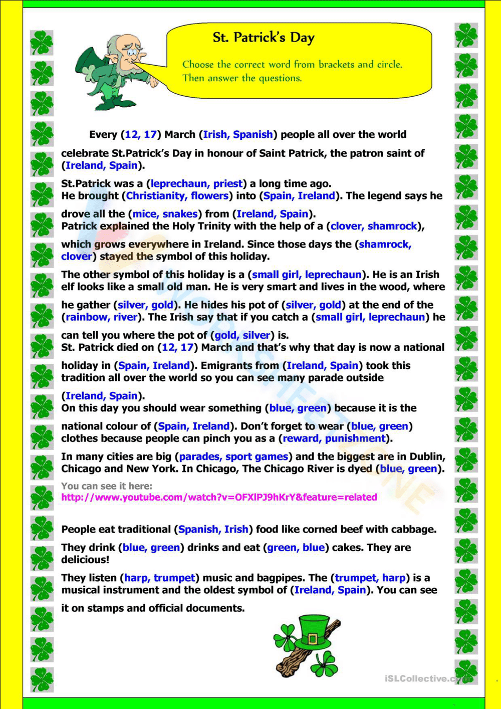 St. Patrick's Day Reading Worksheet | Grade 3 Essential - Page 1