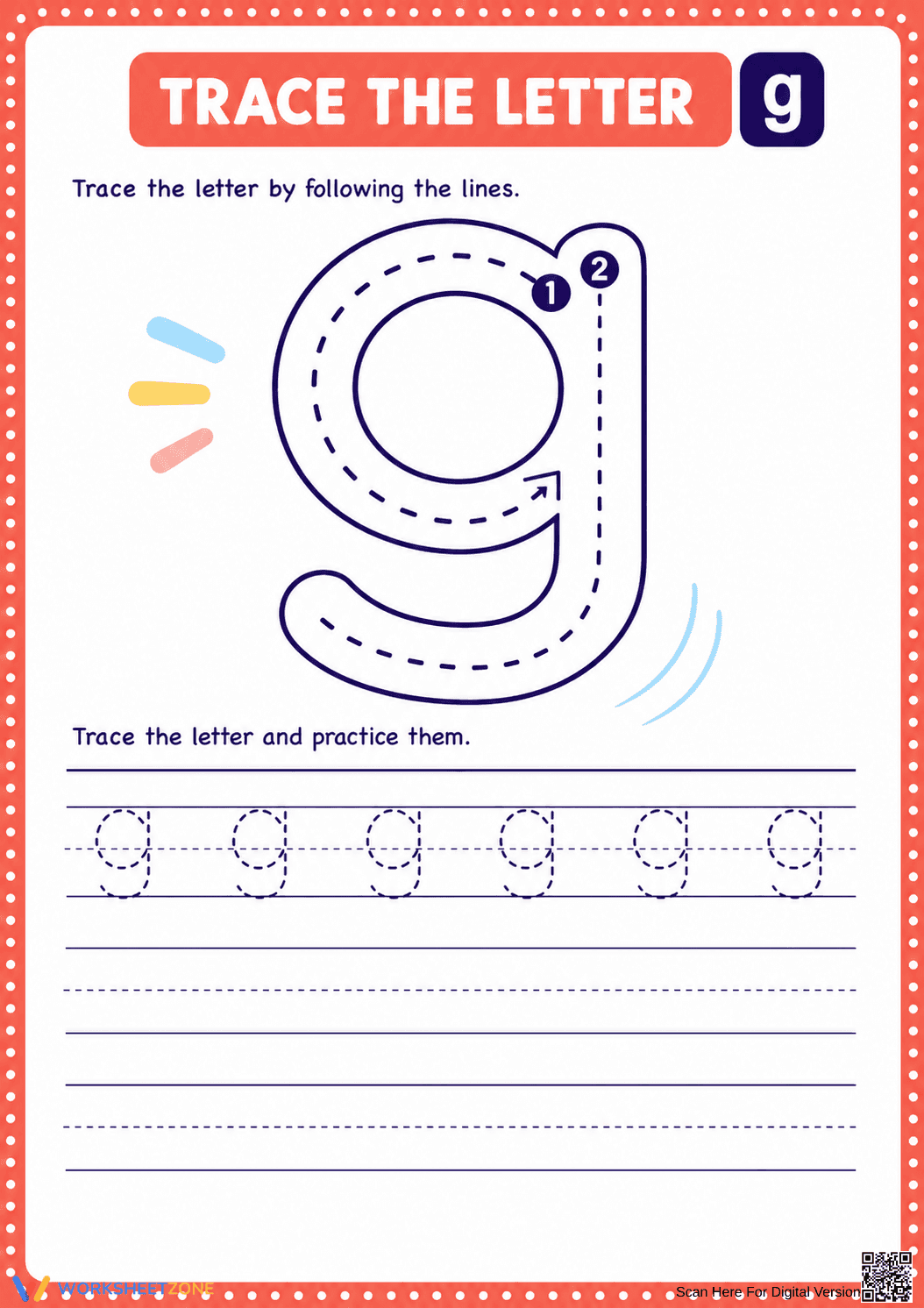 Printable Letter G Tracing Worksheet | Kindergarten ELA - Page 1