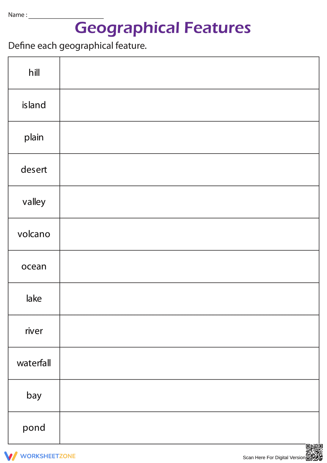Geographic Features Worksheet | Grade 3 Essential - Page 1