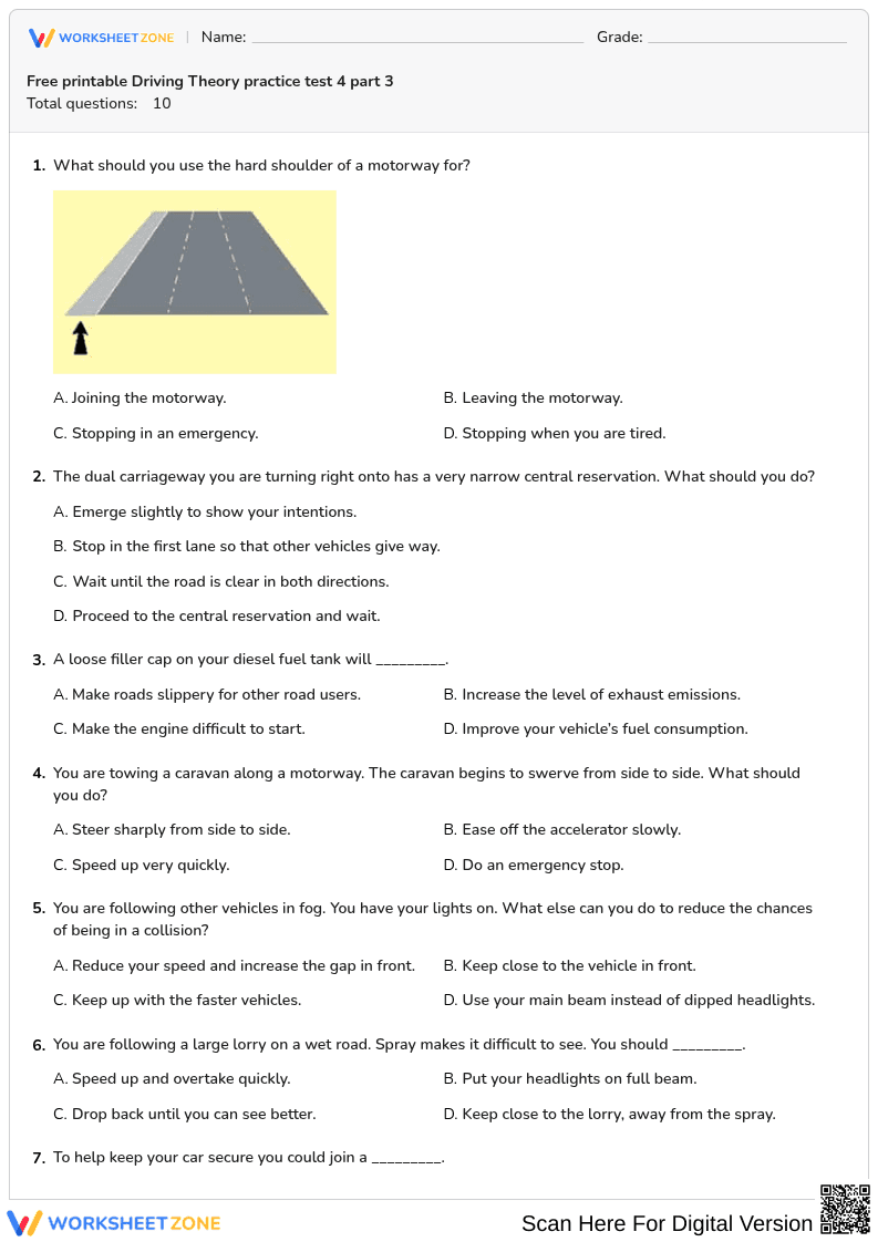 Free printable Driving Theory practice test 4 part 3 - Page 1