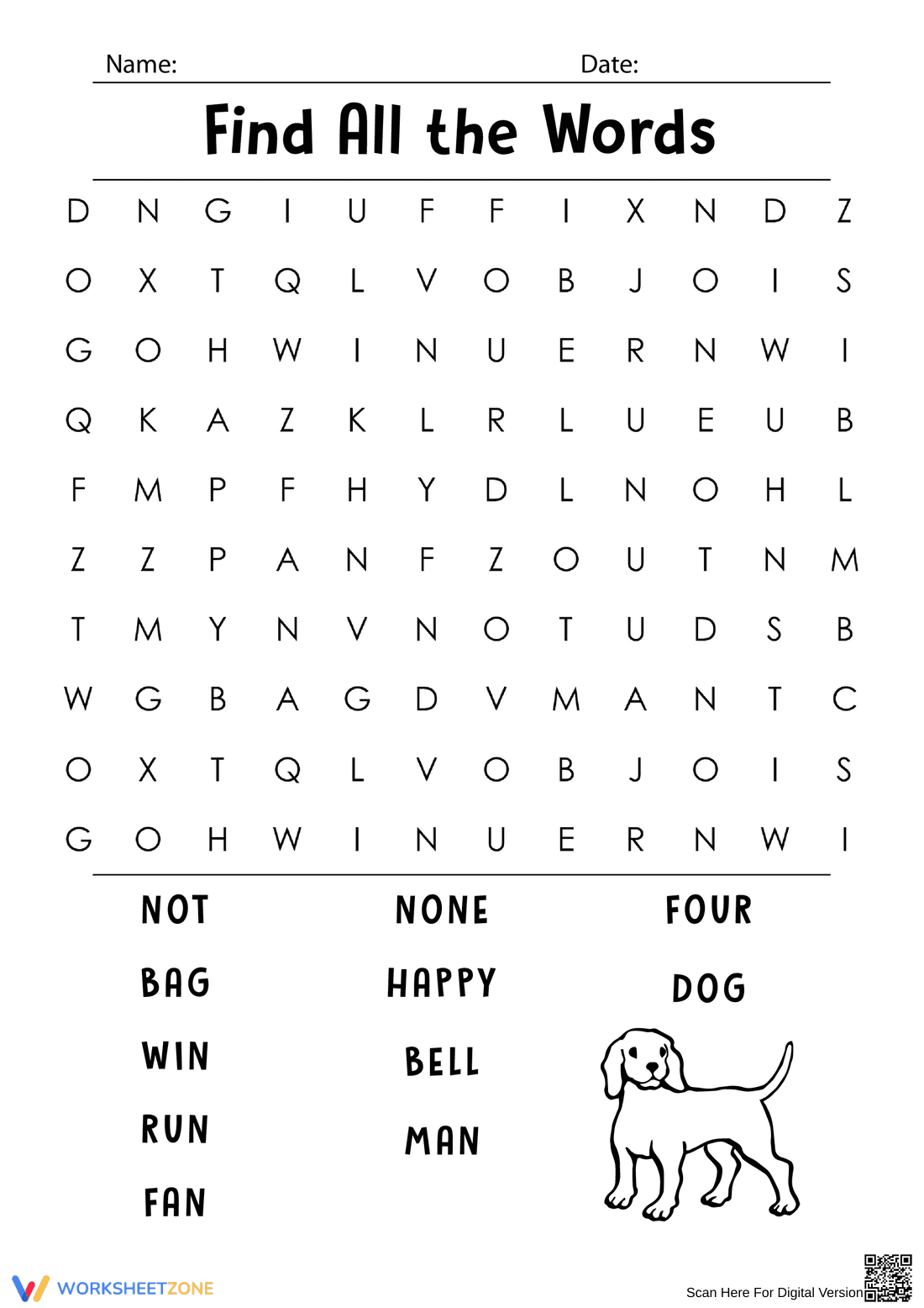 Grade 1 Word Search — Printable Vocabulary Worksheet - Page 1