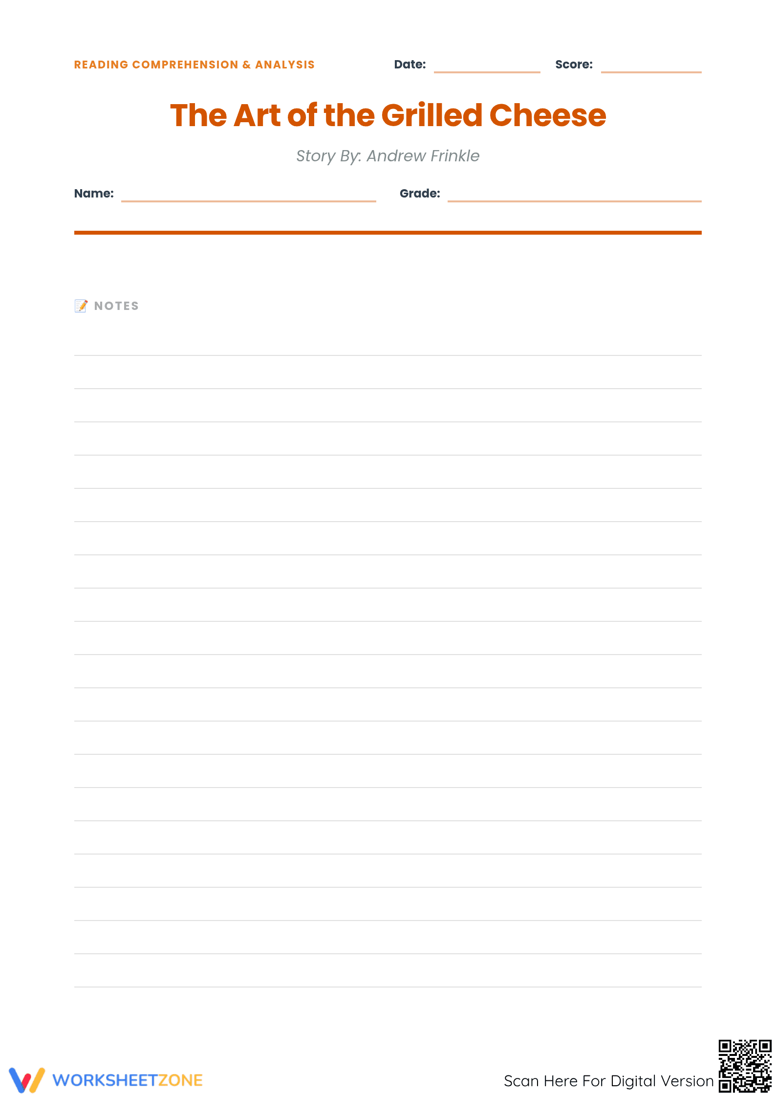 Essential Grade 8 Reading Comprehension: Grilled Cheese - Page 1
