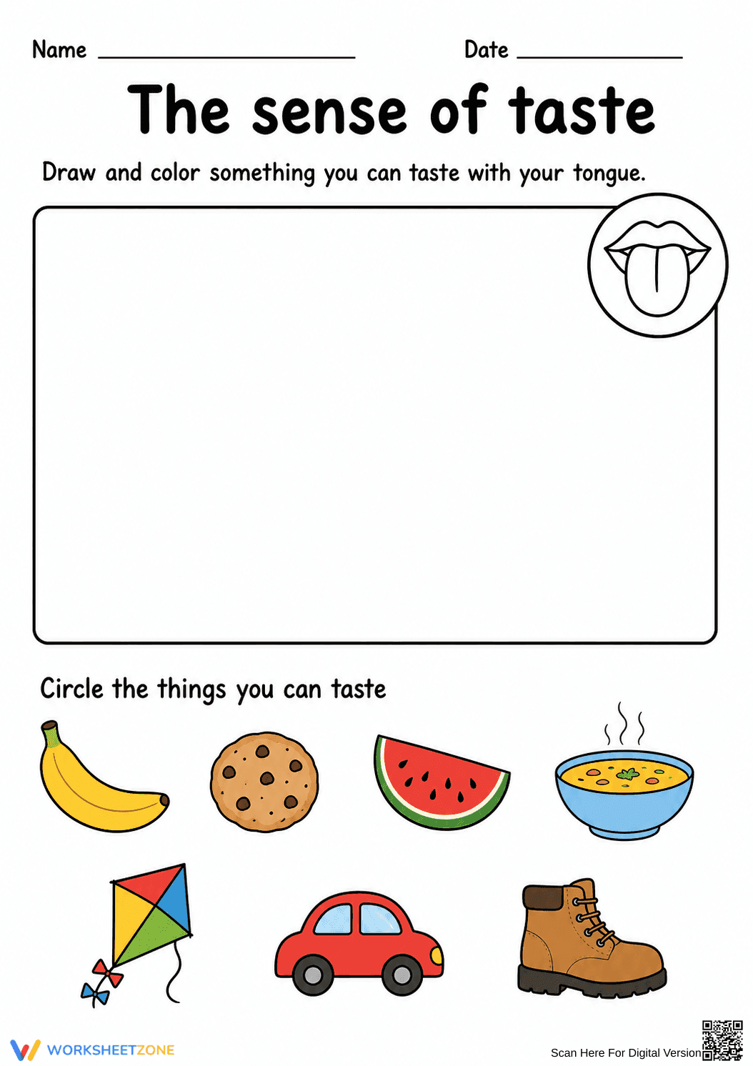 Grade K Sense of Taste — Printable No-Prep Worksheet - Page 1