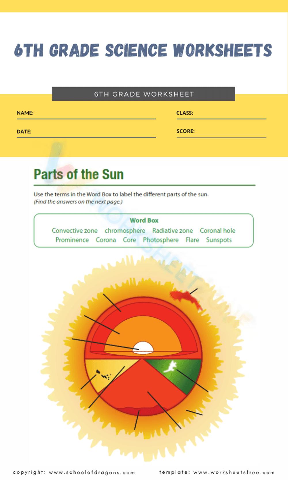 Parts of the Sun Science Worksheet - Page 1