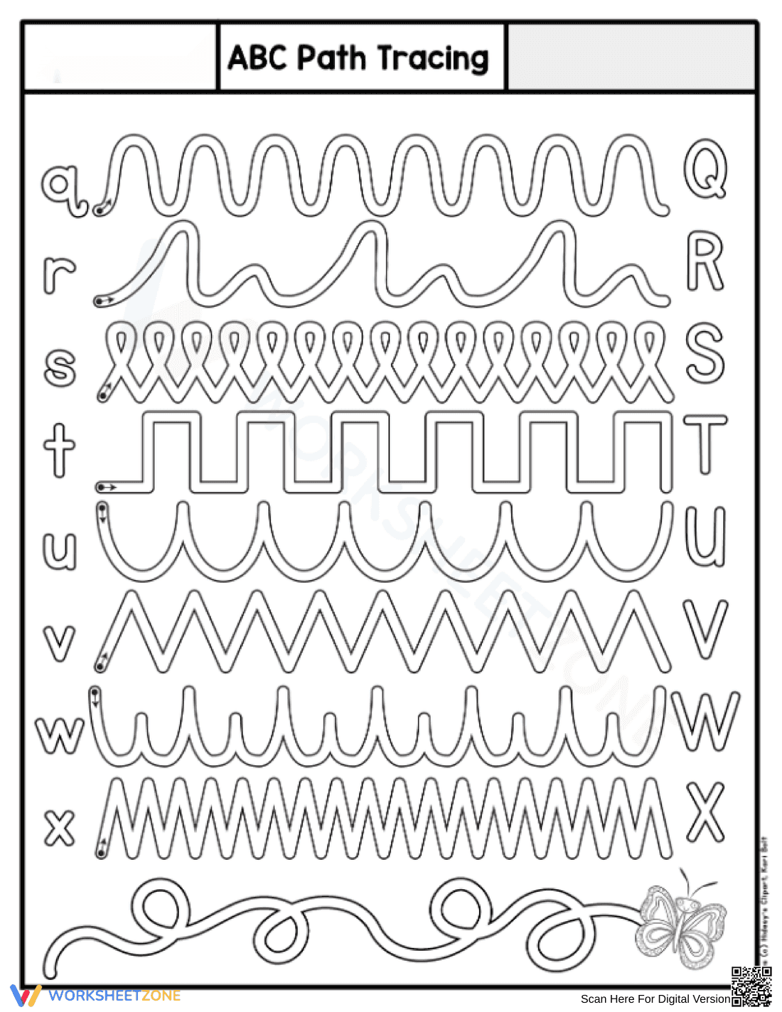 Printable ABC Path Tracing Worksheet for Kindergarten - Page 1
