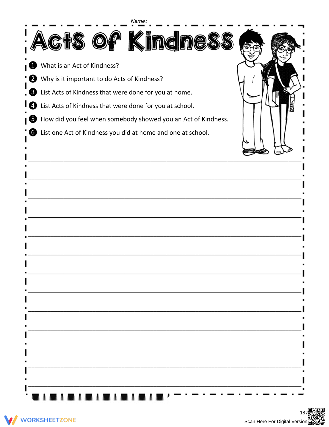 Acts of Kindness Printable Worksheet | Grade 6-9 - Page 1