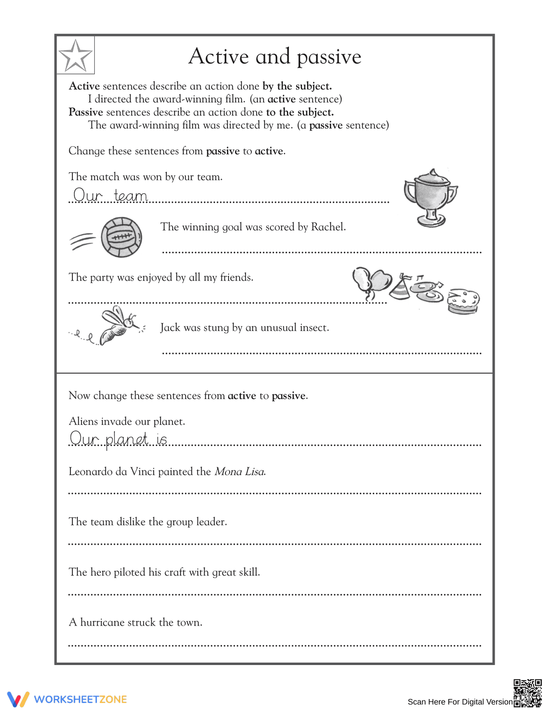Grade 8 Active and Passive Voice — Printable Worksheet - Page 1
