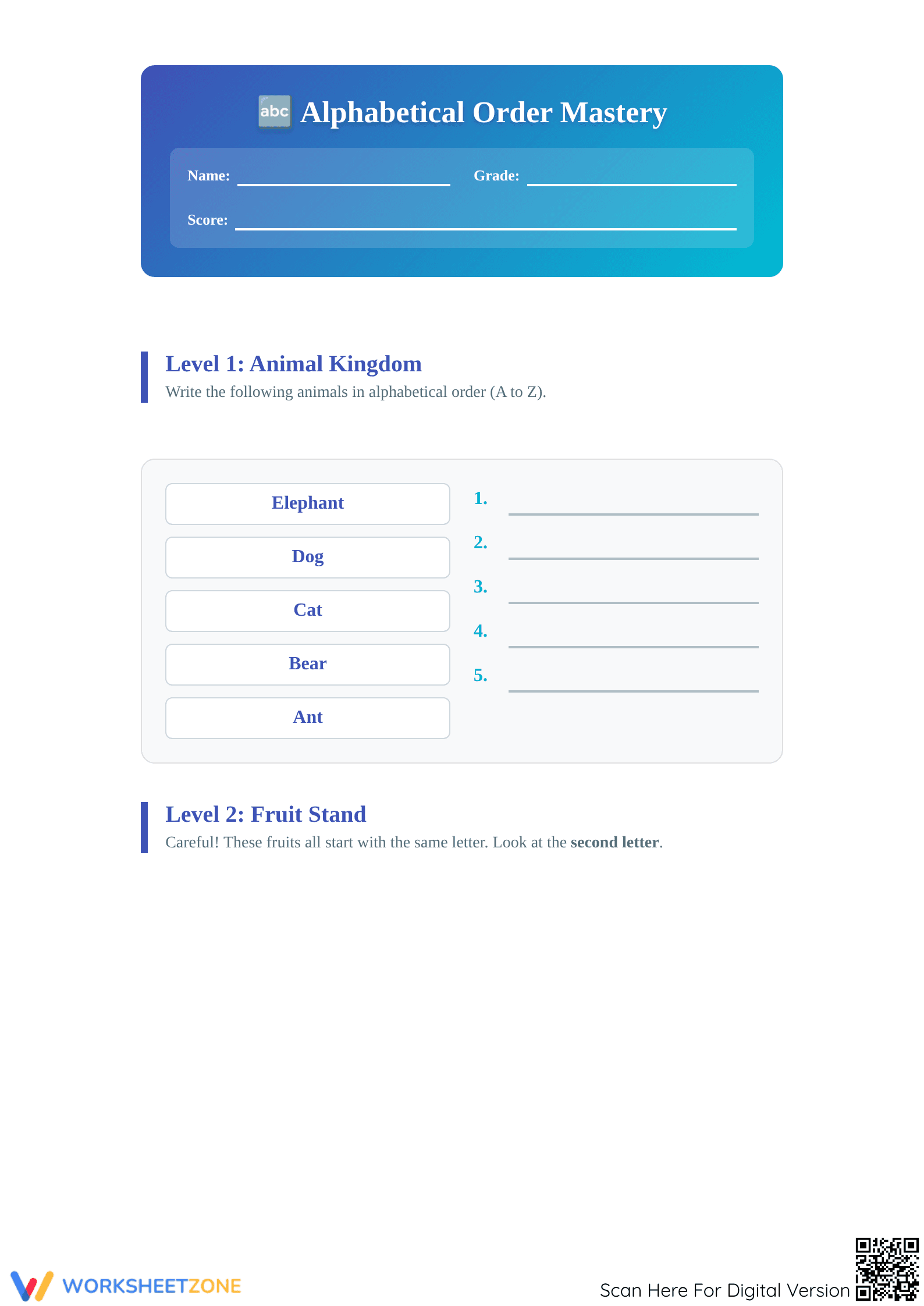 Alphabetical Order Mastery Worksheet | Grade 1-5 Ready - Page 1