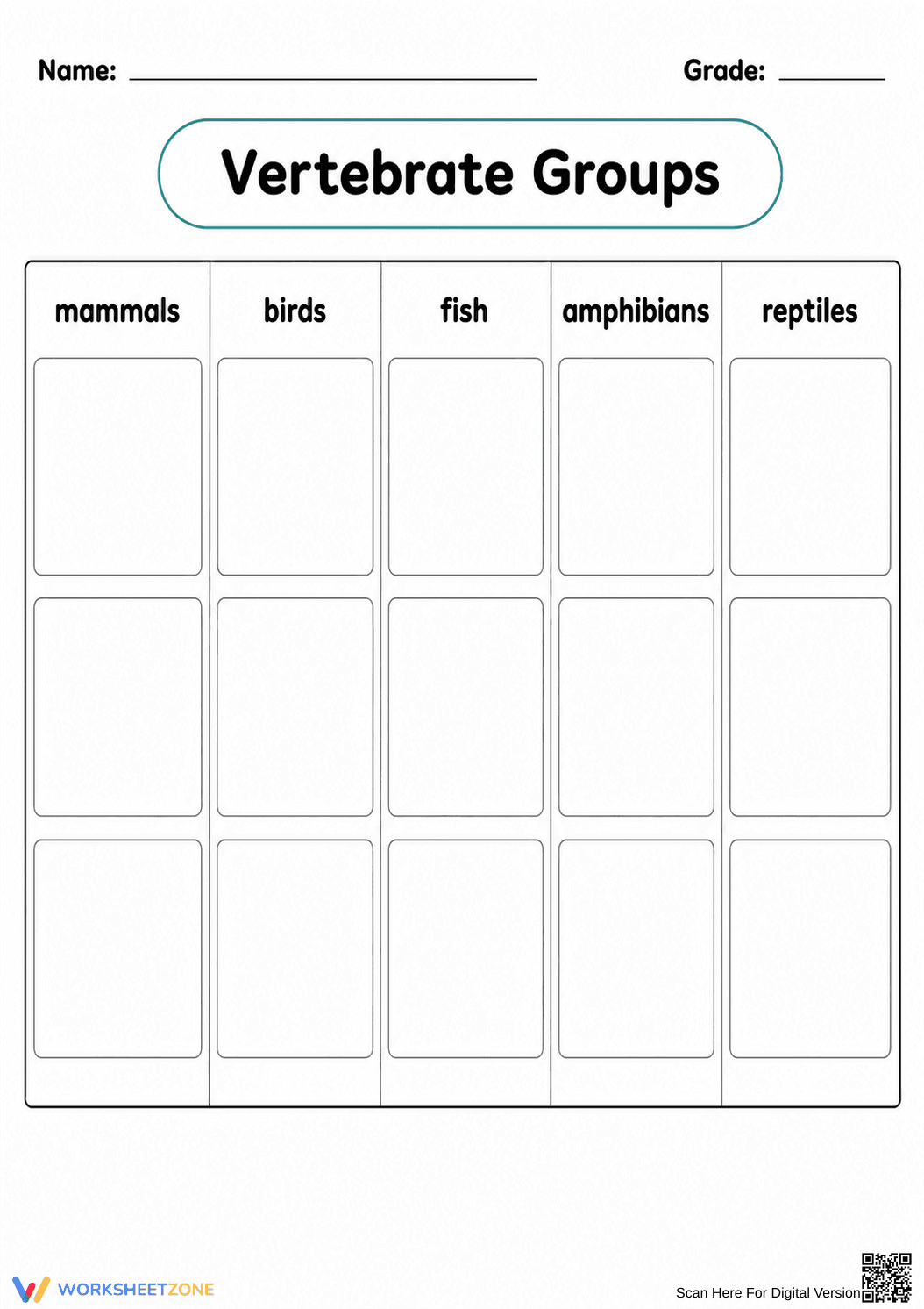 Grade 3 Vertebrate Groups — Printable No-Prep Worksheet - Page 1