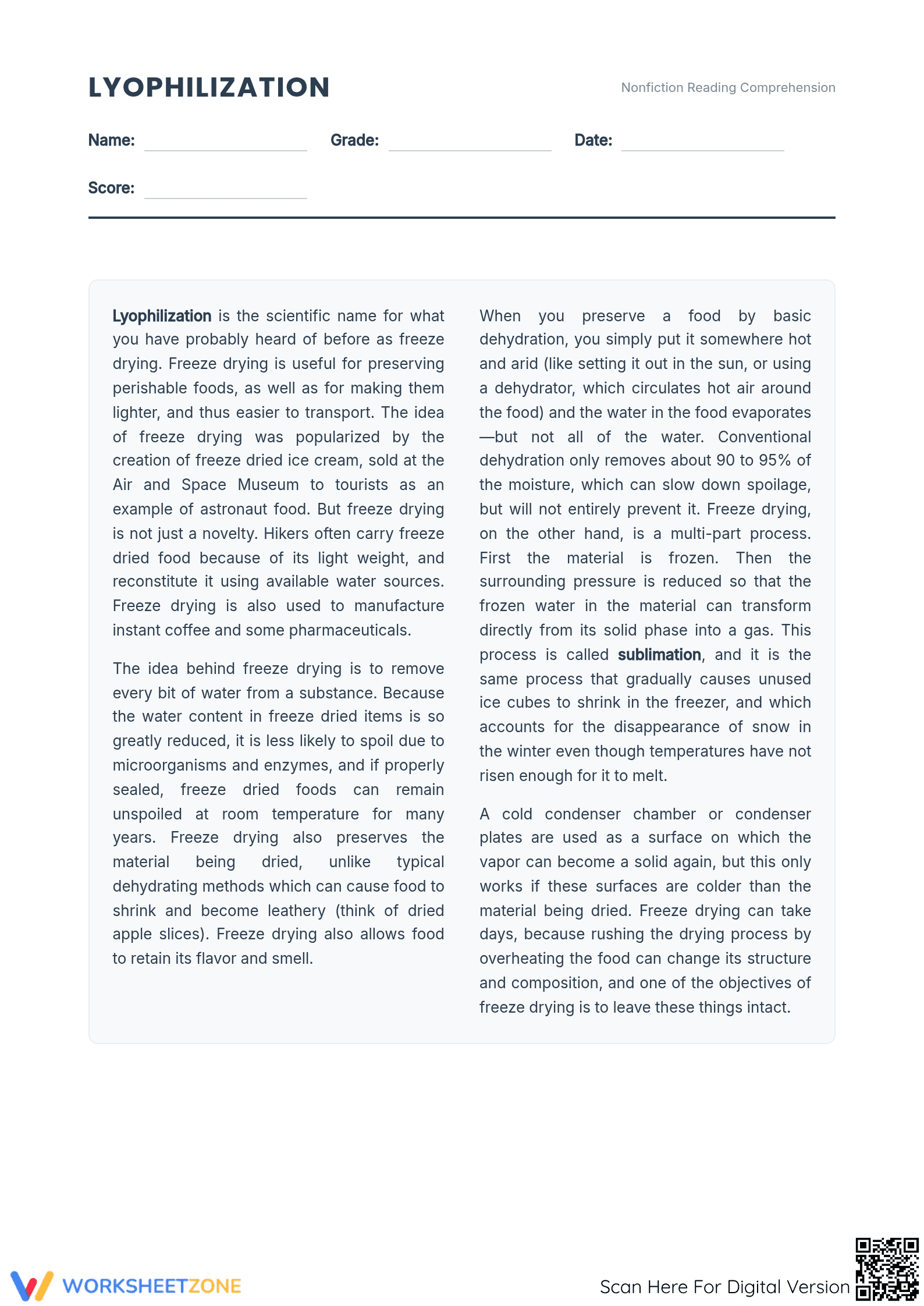 Grade 7 Informational Text — Printable No-Prep Worksheet - Page 1