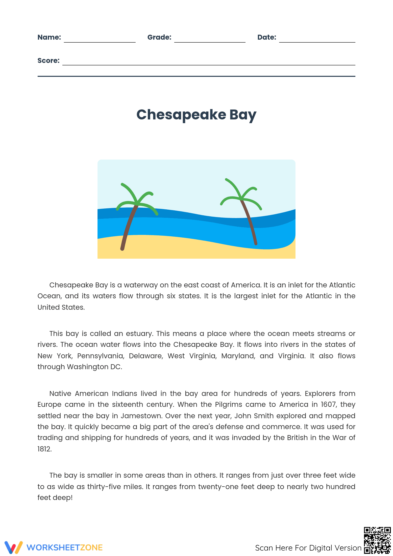 Chesapeake Bay Reading Comprehension | Grade 5 Printable - Page 1