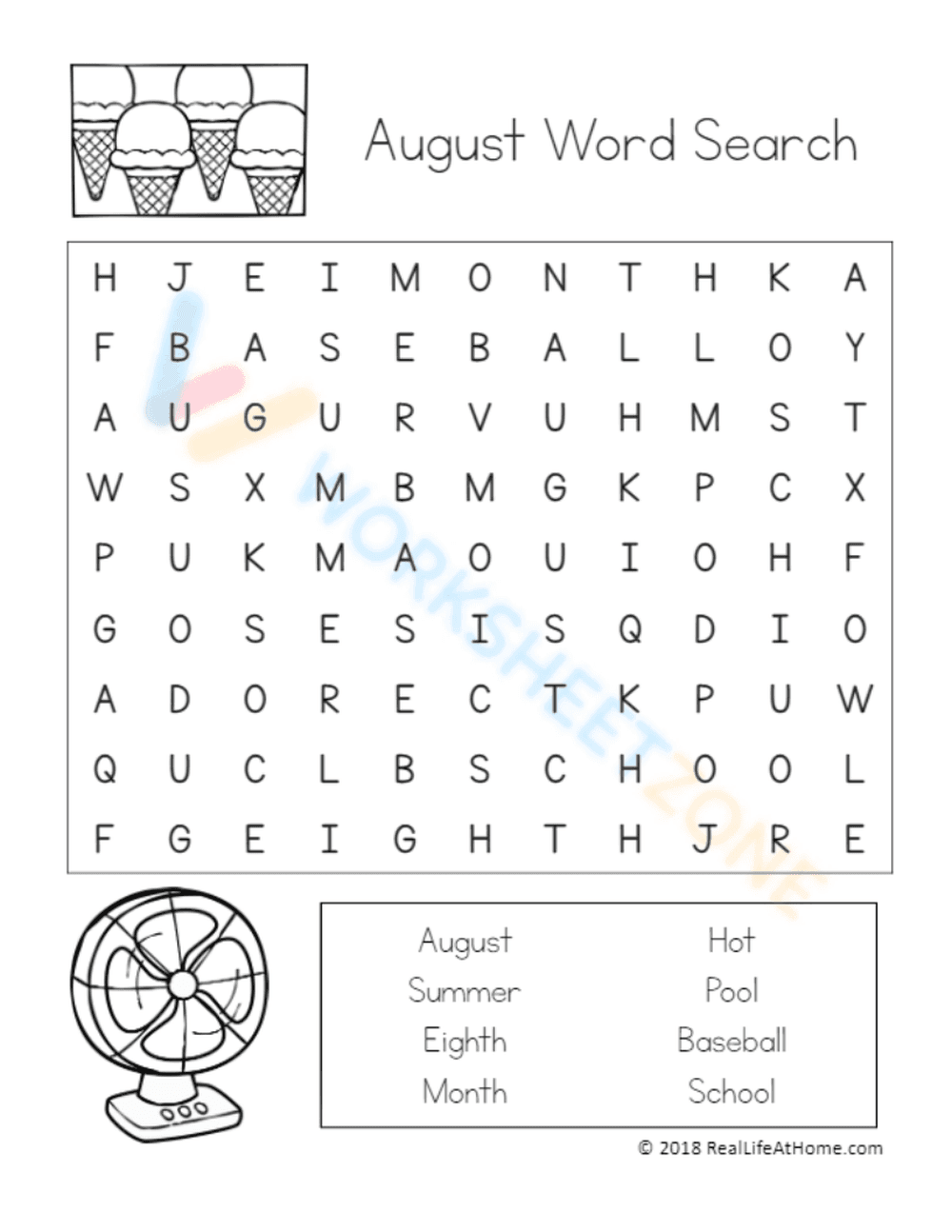 August Summer Word Search - Back to School Fun for Kids! - Page 1