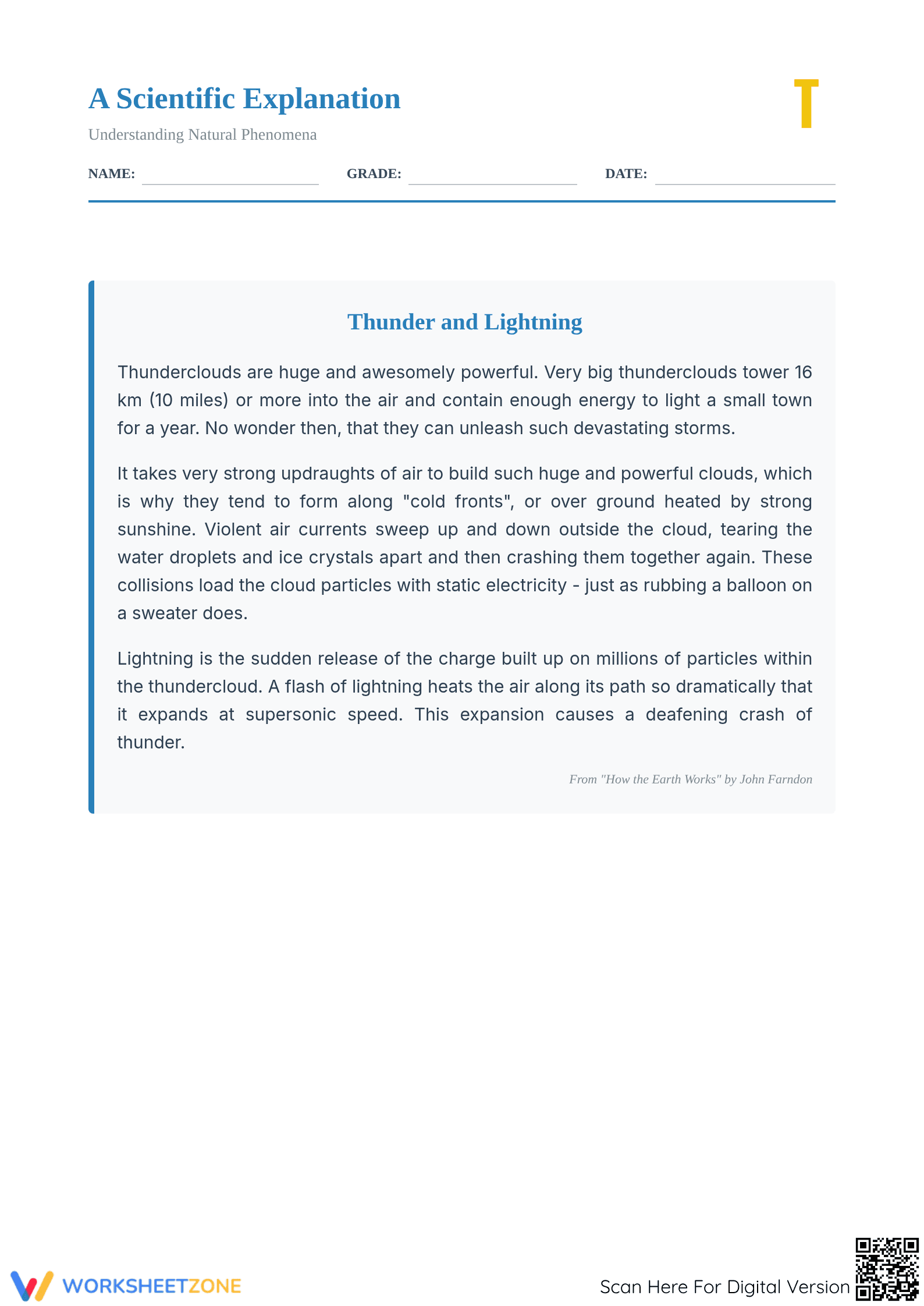 Thunder and Lightning Worksheet | Essential Grade 5 Science - Page 1