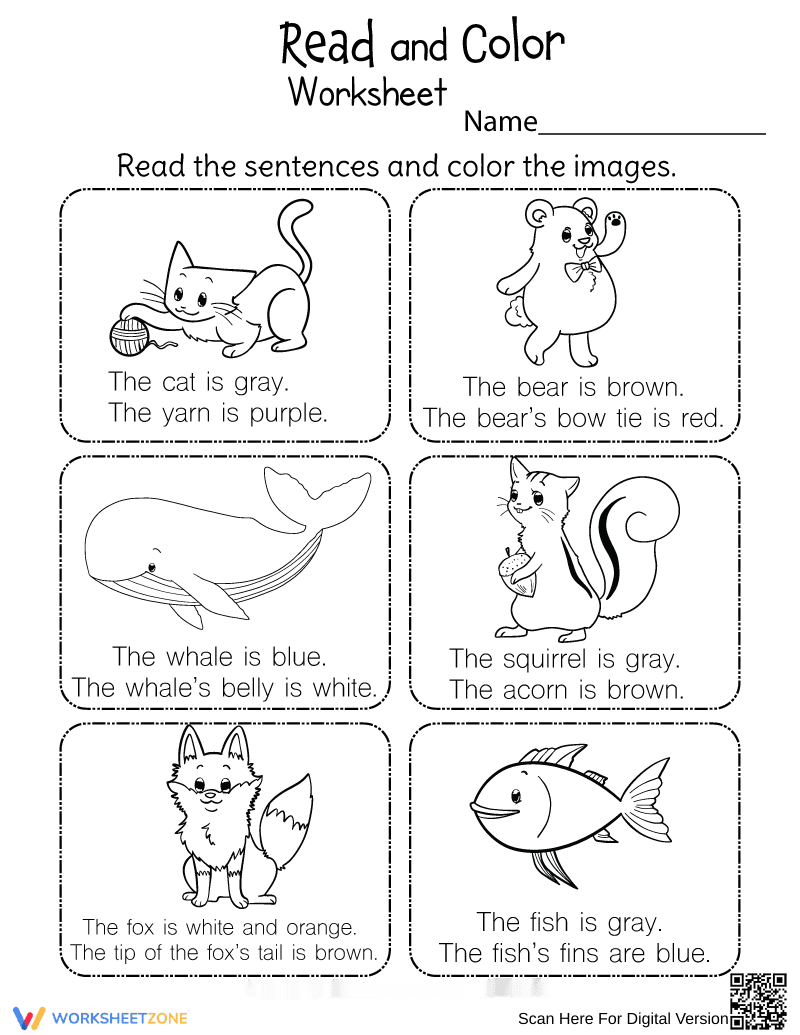 Printable Kindergarten Reading Sentences Worksheet - Page 1