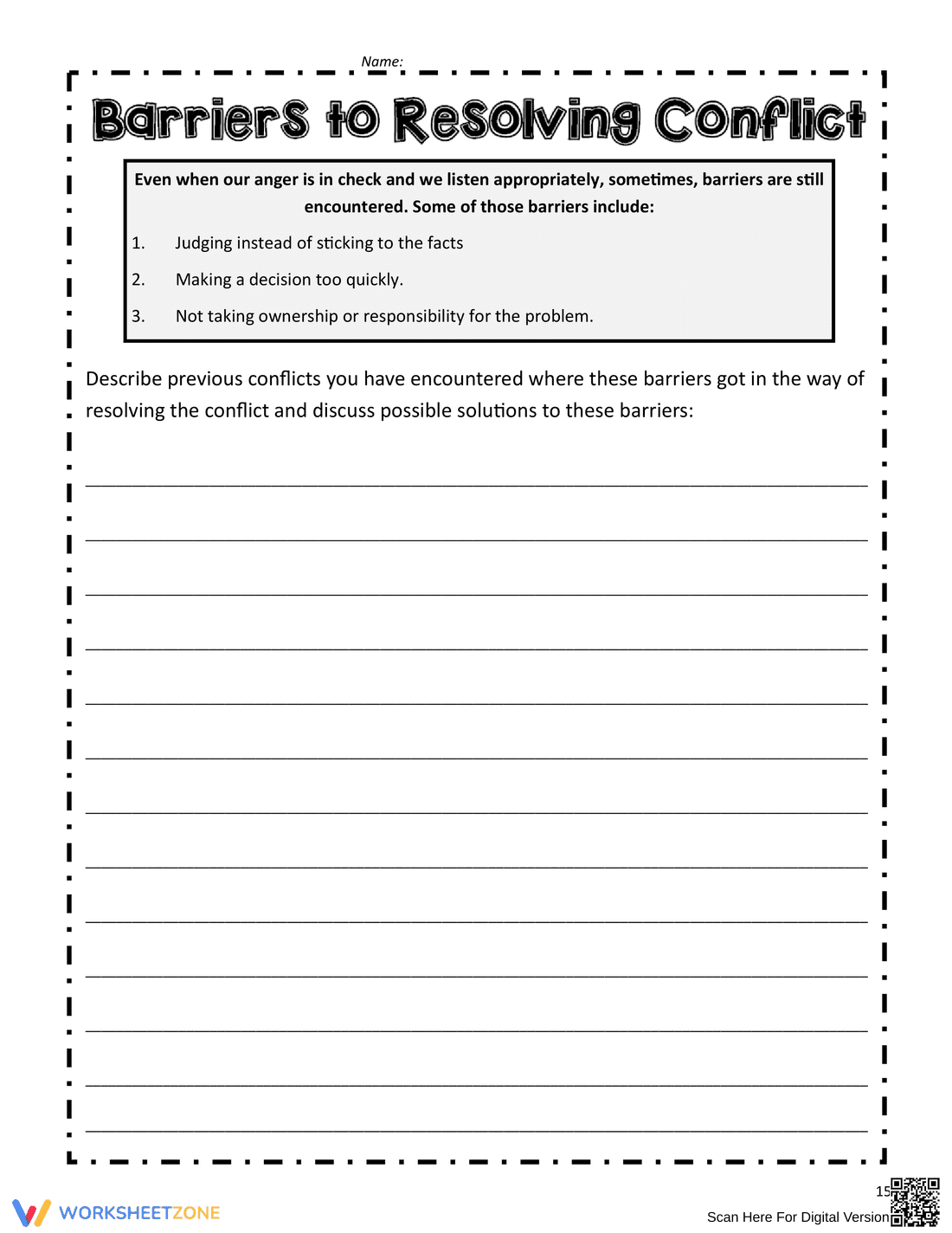 Printable Conflict Resolution Worksheet | Grade 6-9 - Page 1