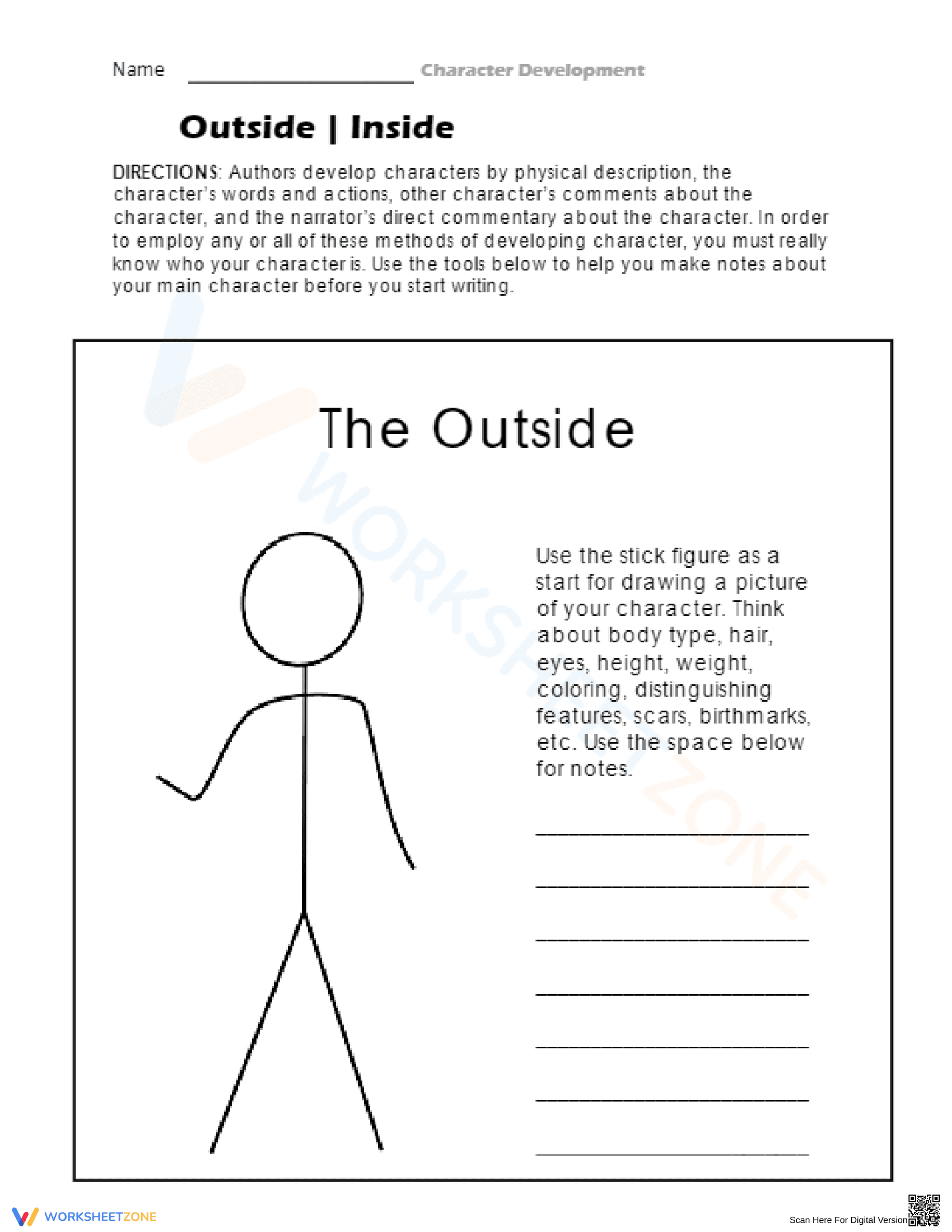 Describing Character Traits Worksheet: Character 8 - Page 1