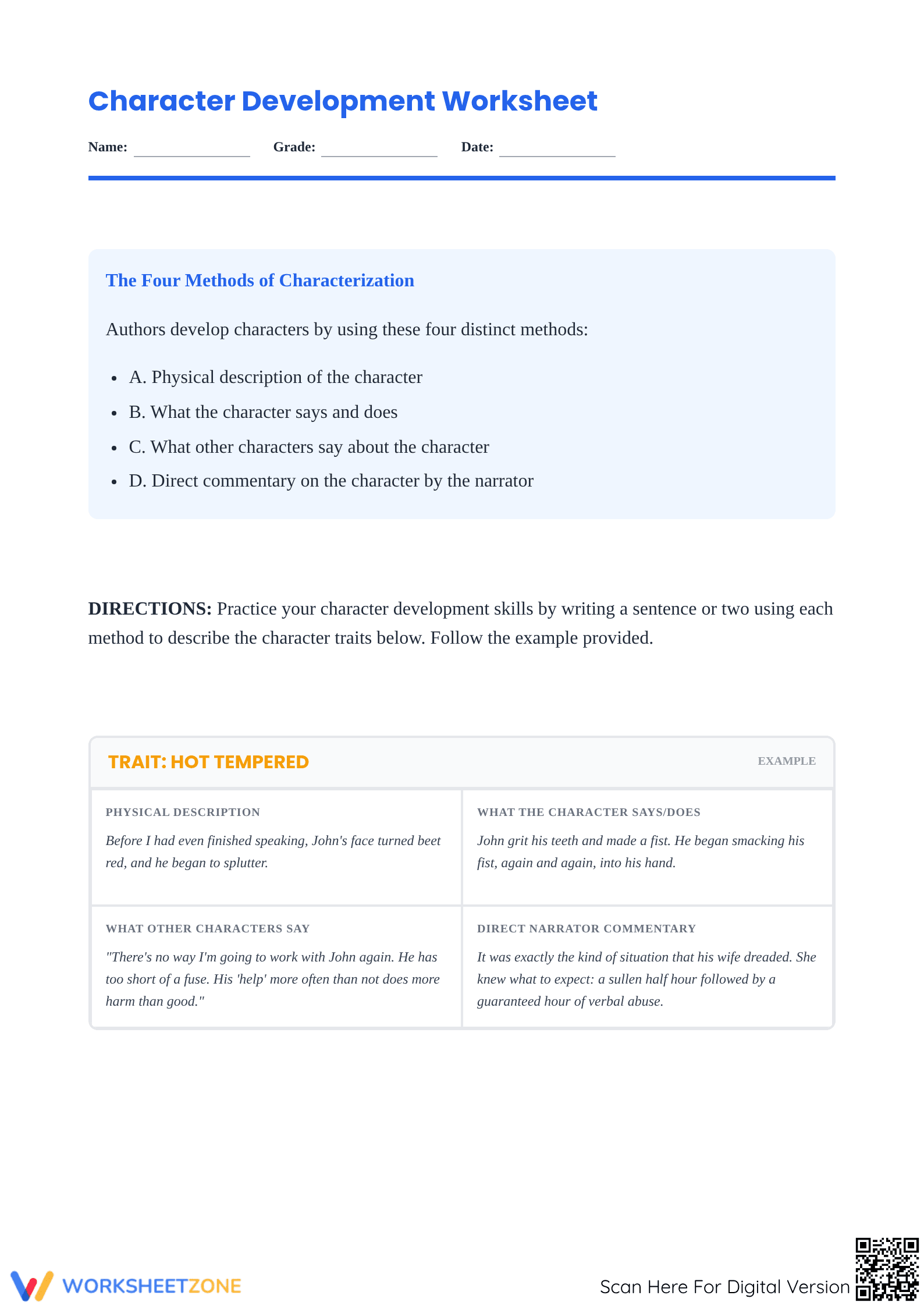Essential Character Development Worksheet | Grades 5-9 - Page 1