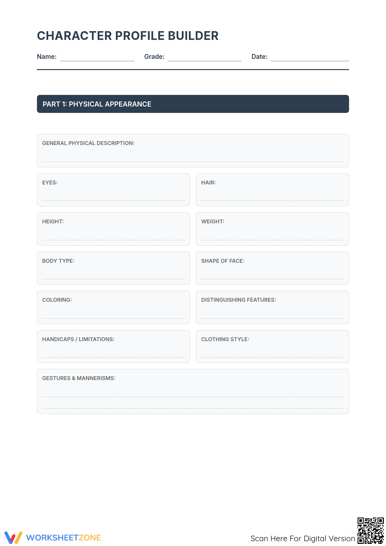 Character Profile Builder | Essential Grade 5-9 ELA Guide - Page 1