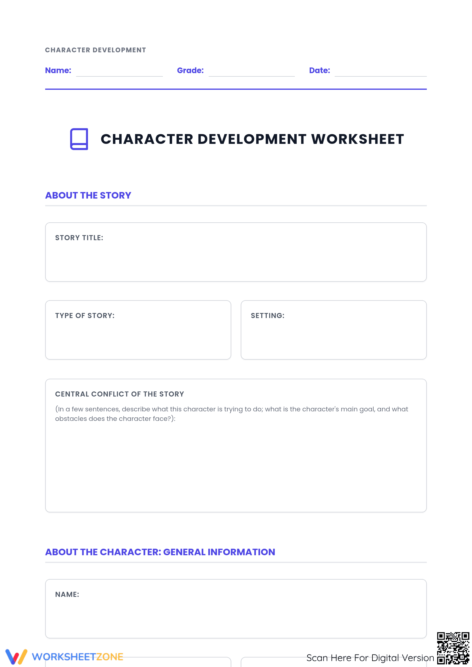Grade 6 Character Development — Printable No-Prep Worksheet - Page 1