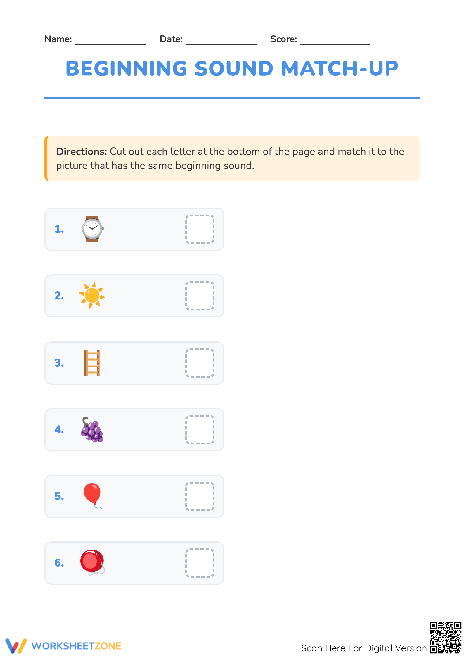 Beginning Sounds Match-Up | Printable Grade 1 Phonics - Page 1