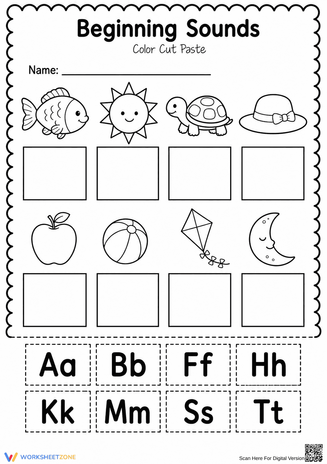 Essential Beginning Sounds Cut and Paste | Grade 1 - Page 1