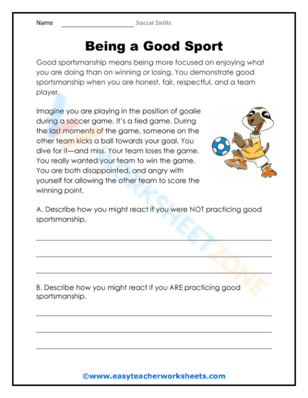 Printable Sportsmanship Worksheet | Grade 6-8 SEL - Page 1