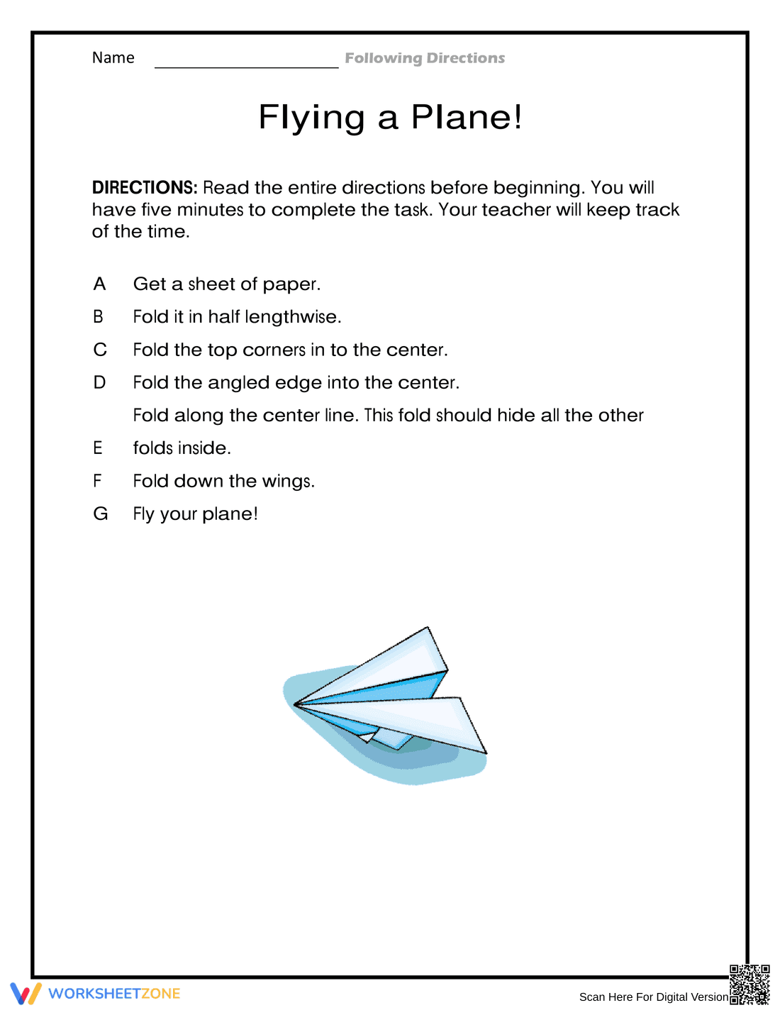 Fun Following Directions Activity for Kids: Flying a Plane - Page 1