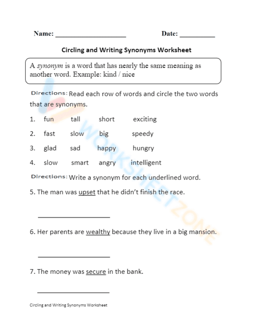 synonyms worksheet 10 - Page 1