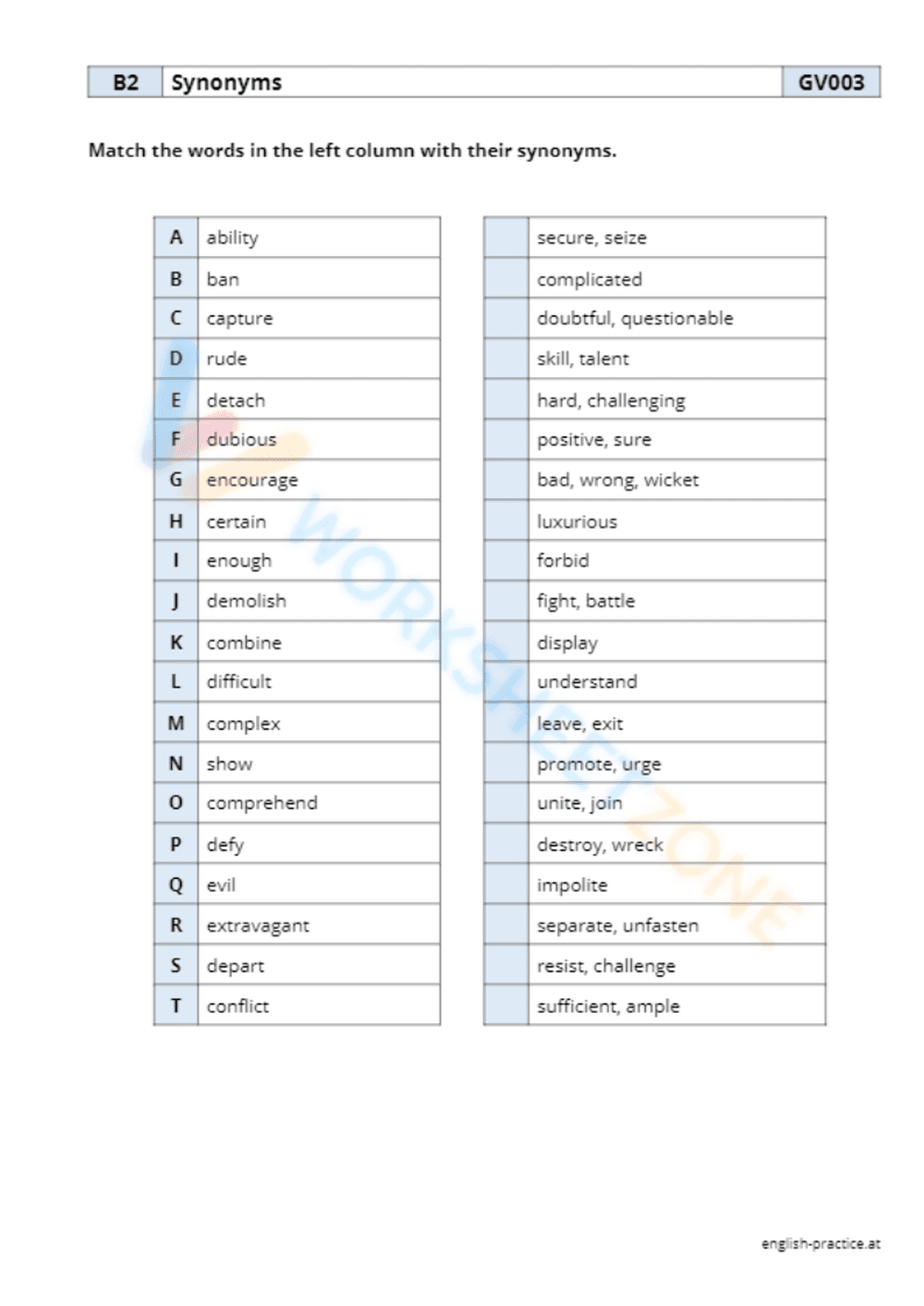 synonyms worksheet 7 - Page 1
