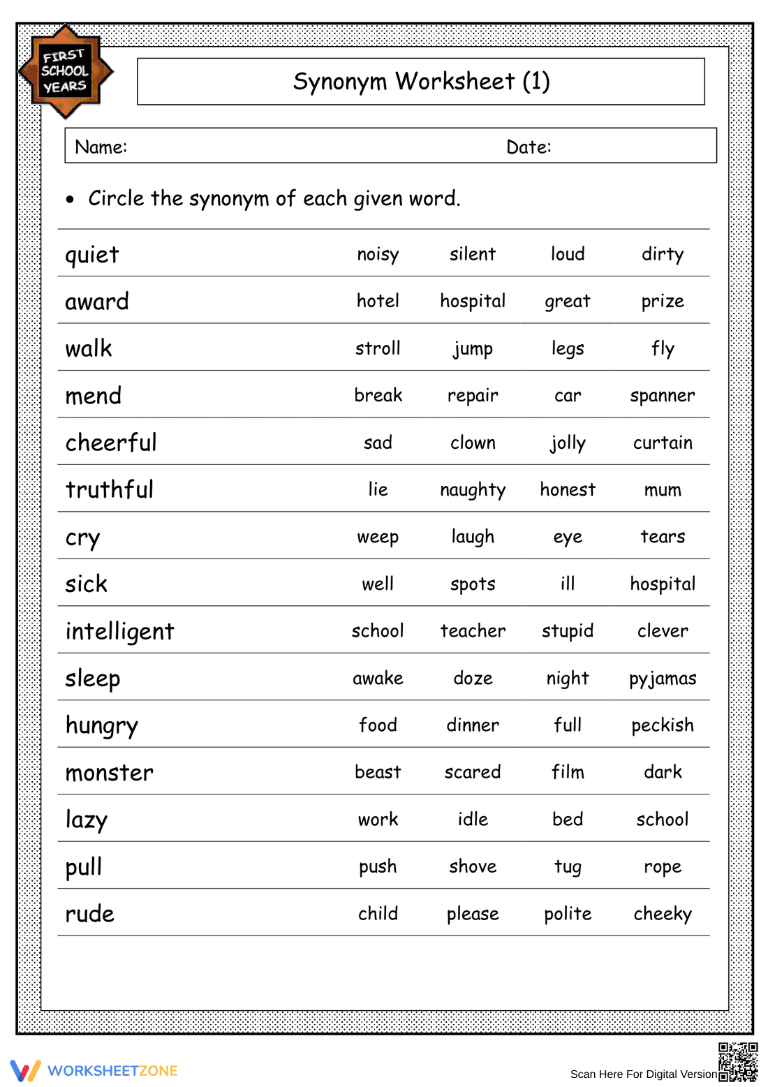 Grade 5 Synonyms — Printable No-Prep Worksheet - Page 1