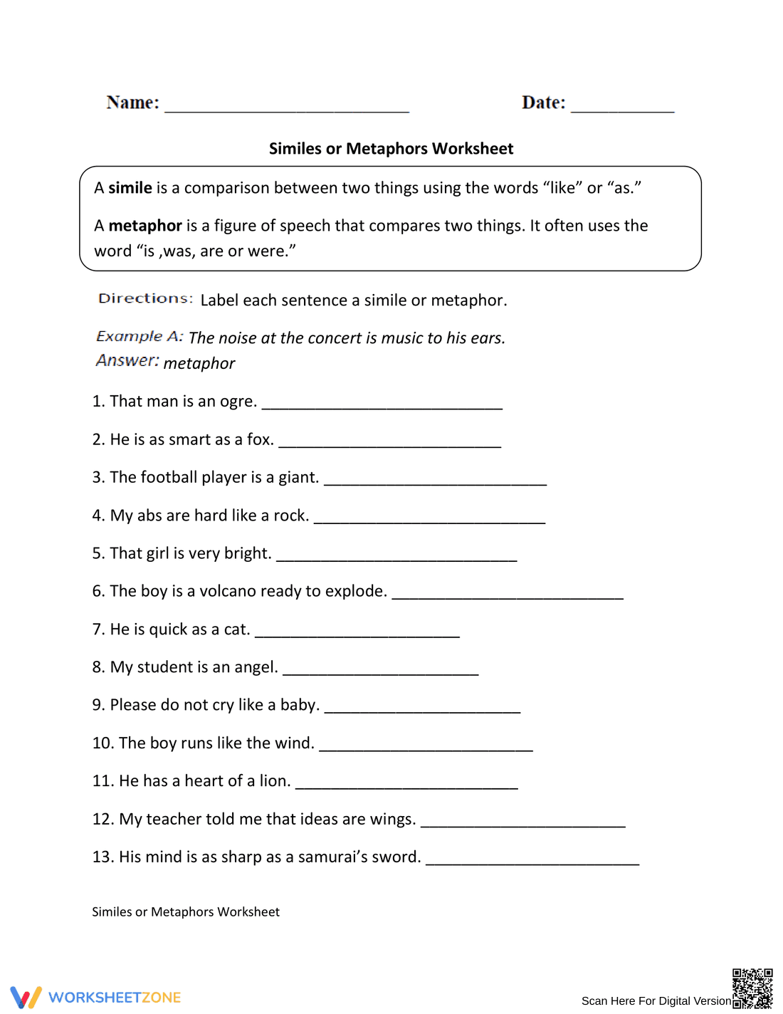 Understand Simile and Metaphor with Worksheet - Page 1