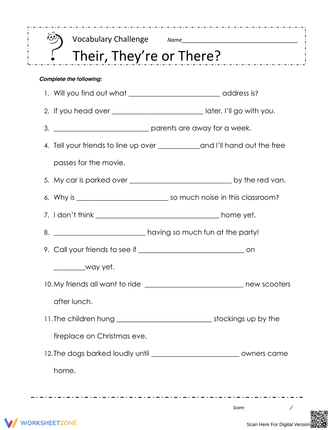 Improve Writing: There Their They're Worksheet - Page 1