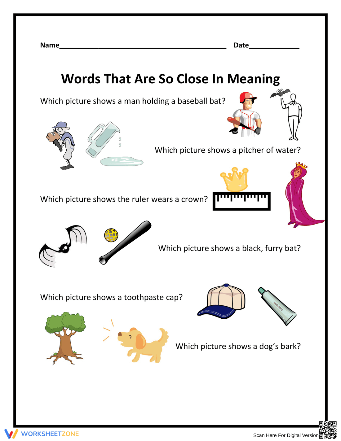 Kindergarten Multiple Meaning Words — Printable Worksheet - Page 1