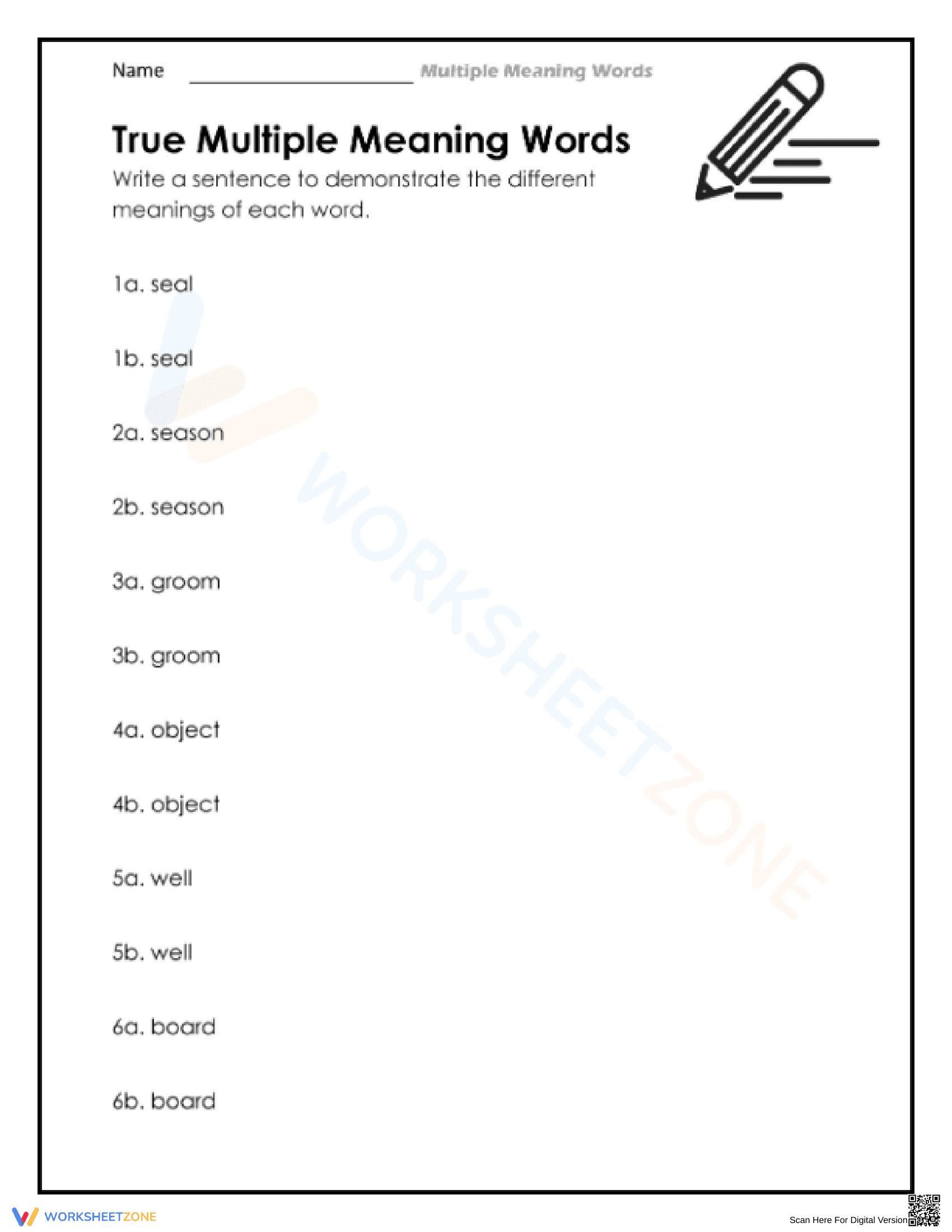 Grade 6 Multiple Meaning Words — Printable No-Prep Practice - Page 1