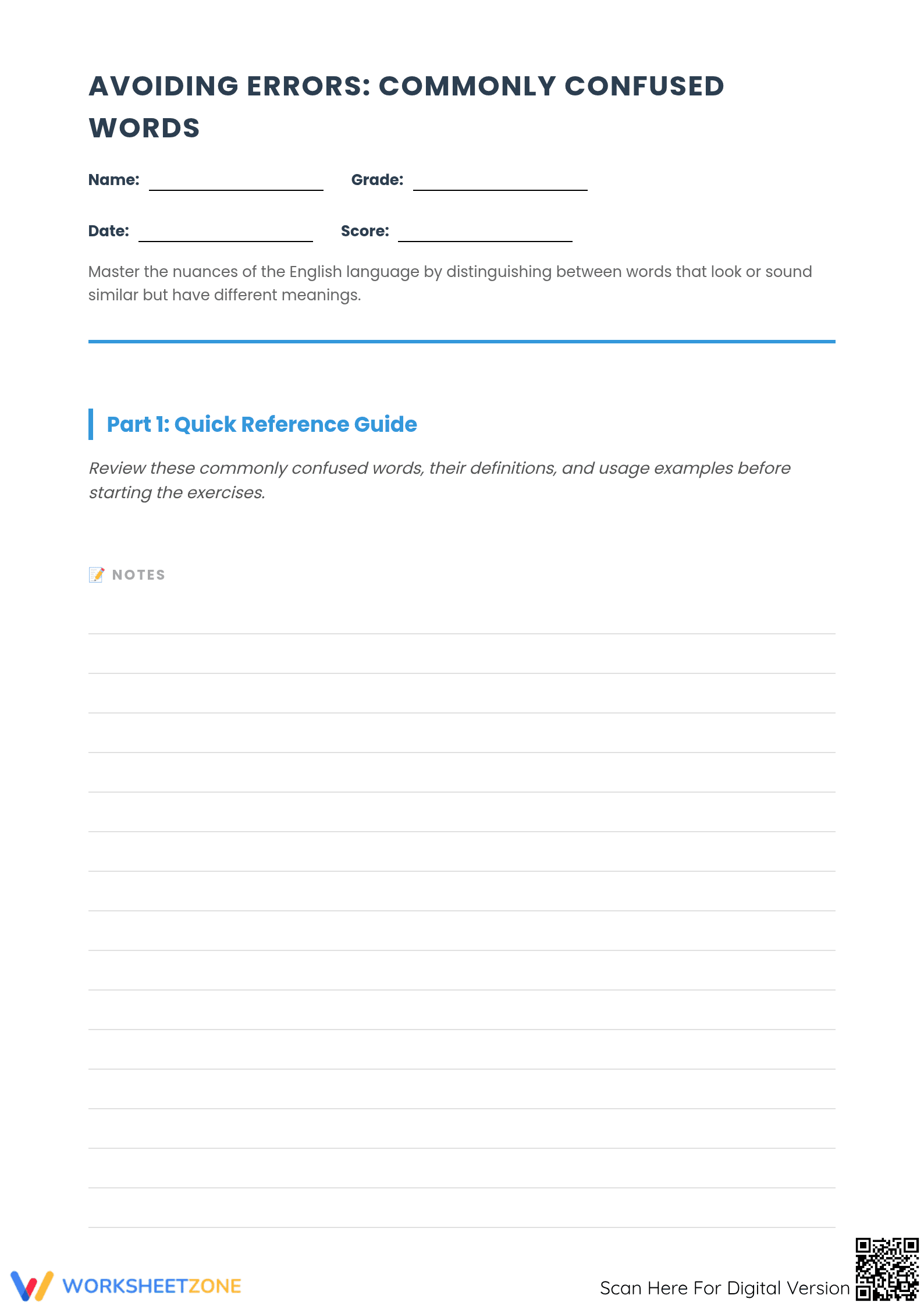 Essential Commonly Confused Words Worksheet | Grades 6-9 - Page 1