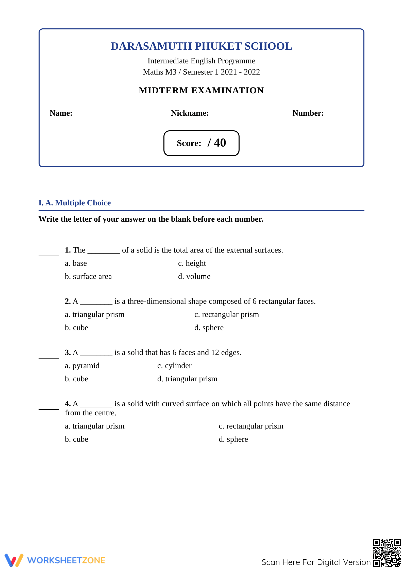 Essential Grade 7 Math Midterm: Inequalities & 3D Geometry - Page 1