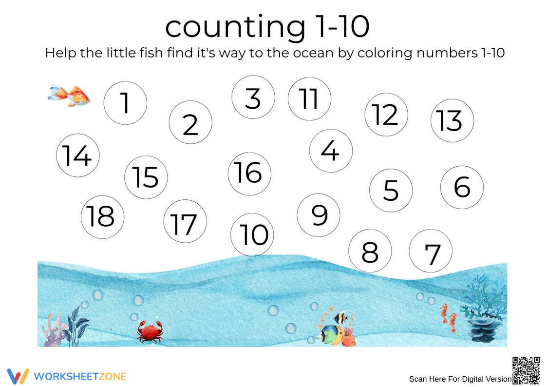 Counting 1-10 Worksheet | Printable Kindergarten Math - Page 1