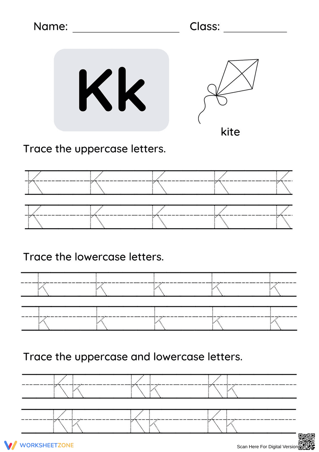Letter K Tracing Worksheet — Printable Pre-K & K - Page 1