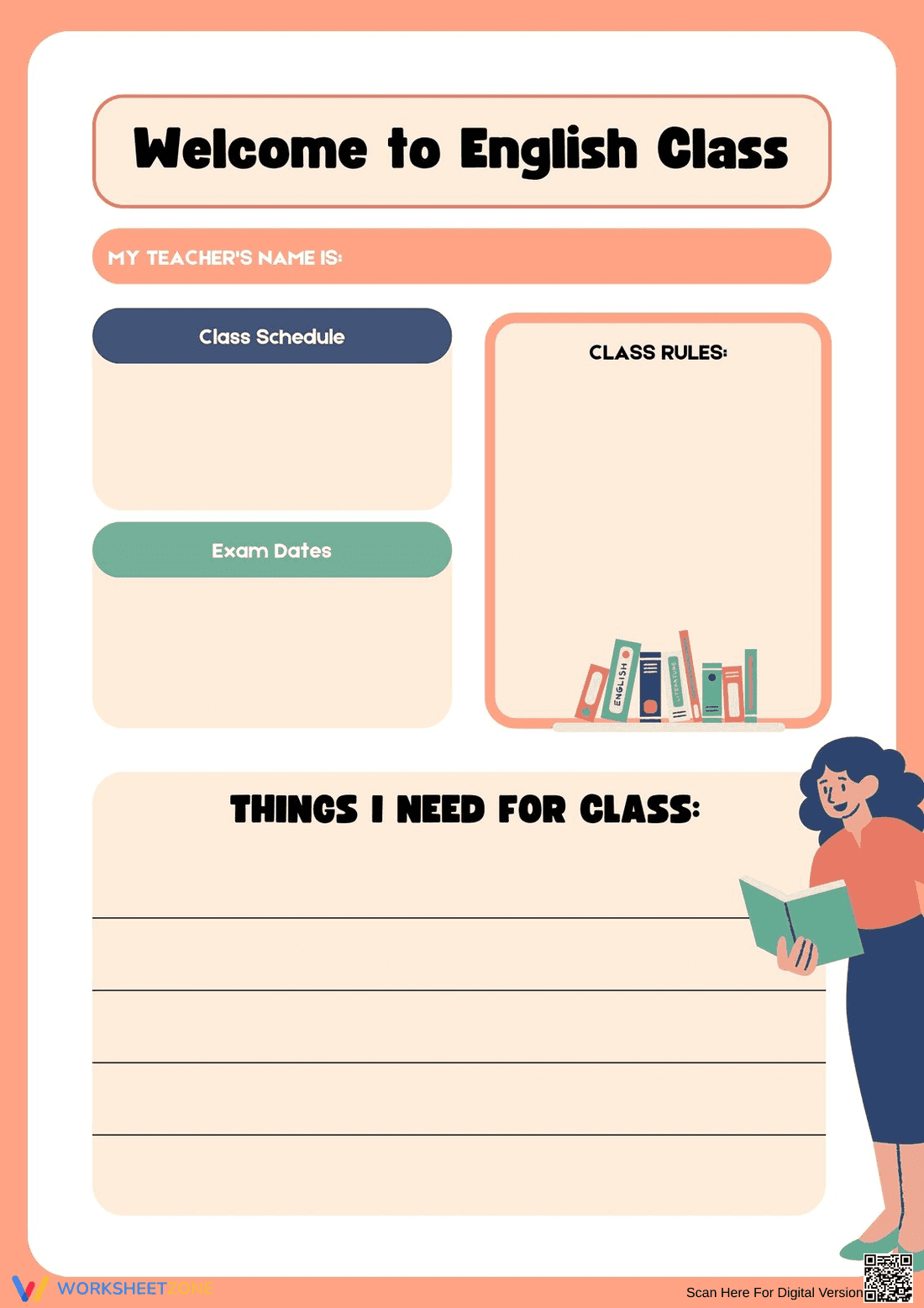 Welcome to English Class: Information Worksheet - Page 1