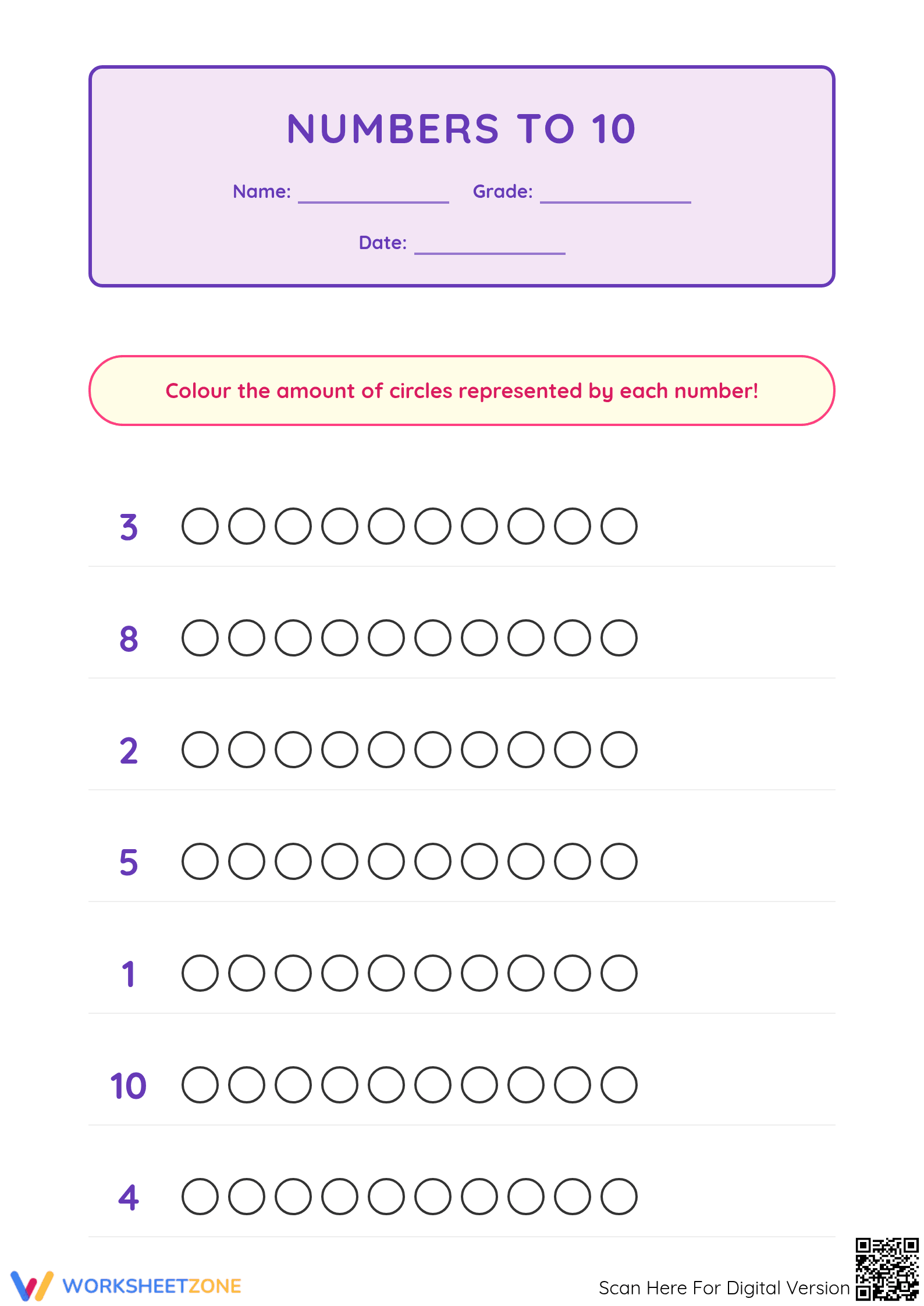 Printable Counting to 10 Worksheet | Kindergarten Math - Page 1