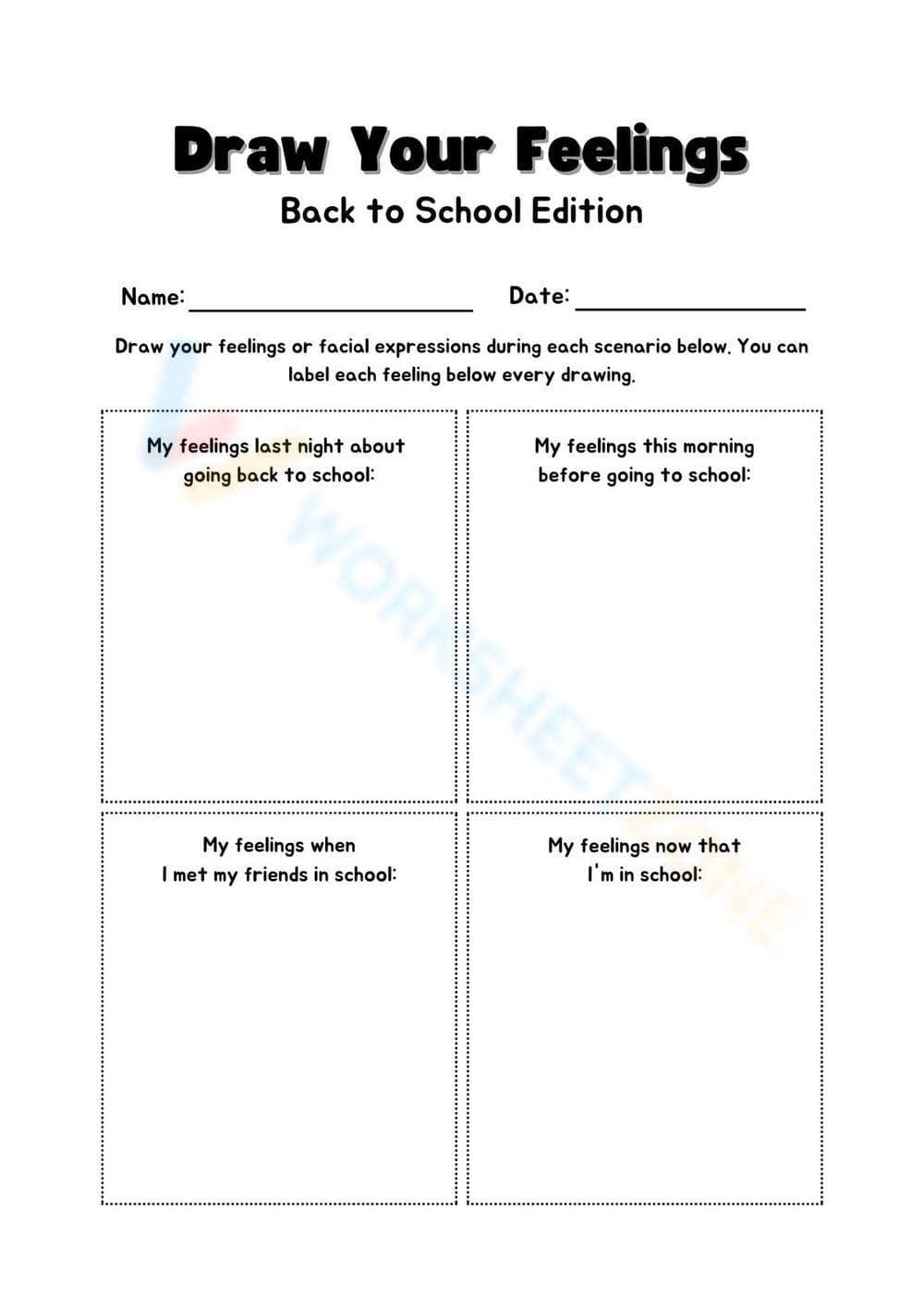 Back to School: Draw Your Feelings SEL Worksheet - Page 1