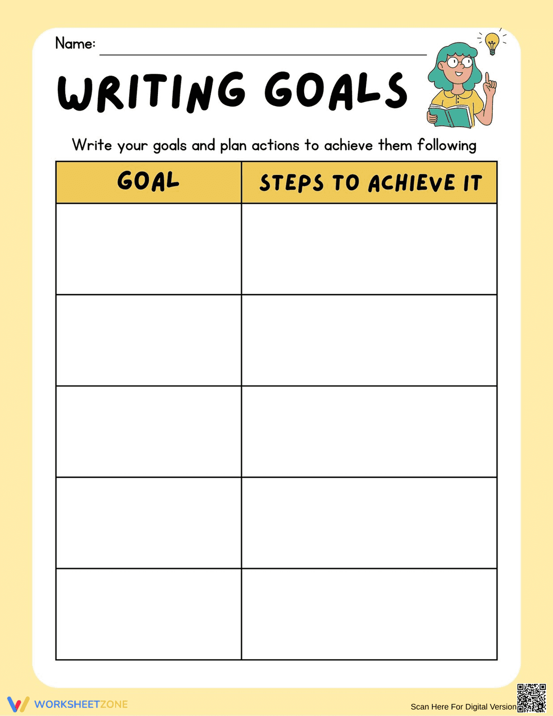 Printable Writing Goals Worksheet | Grade 4 ELA - Page 1