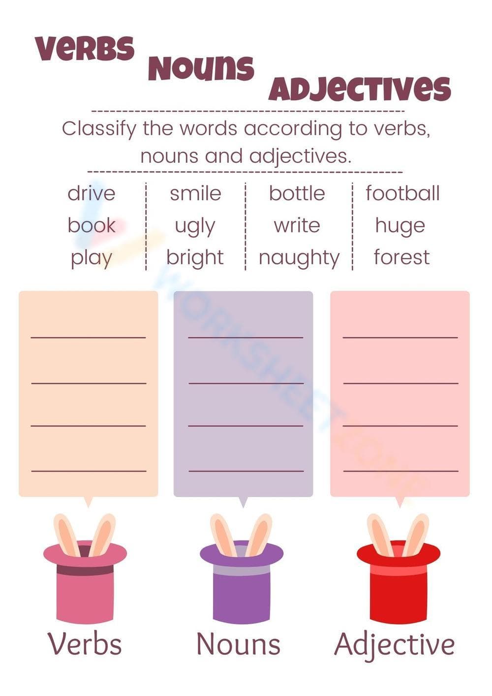 Parts of Speech Sorting Activity: Verbs, Nouns, and Adjectives - Page 1