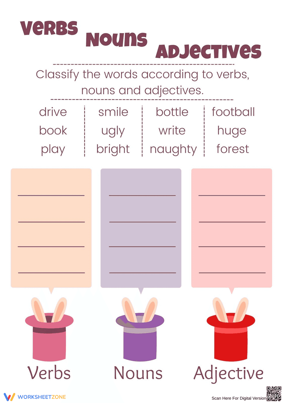 Parts of Speech Sorting Activity: Verbs, Nouns, and Adjectives - Page 1