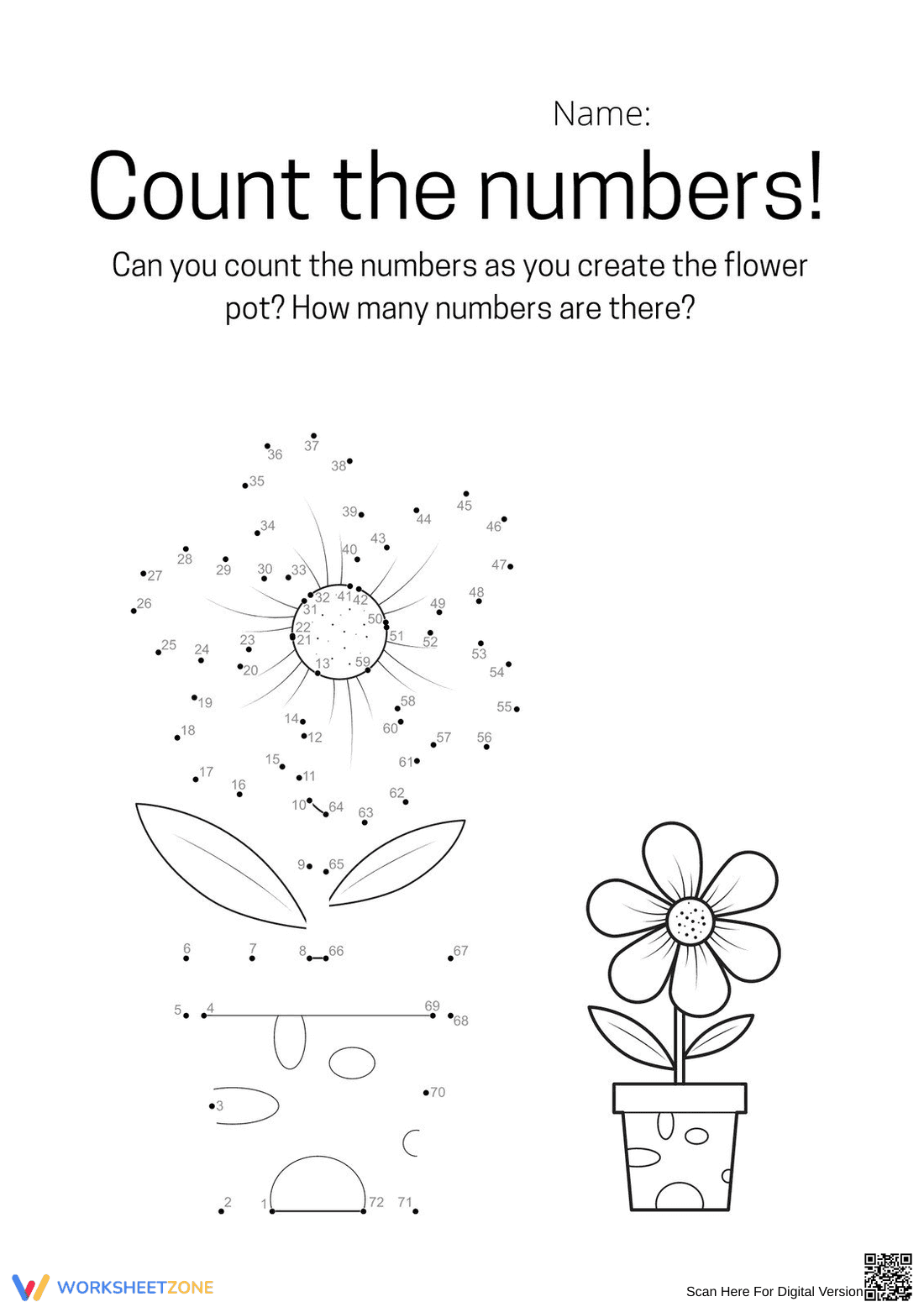 Flower Pot Dot to Dot | Printable Grade K Math - Page 1